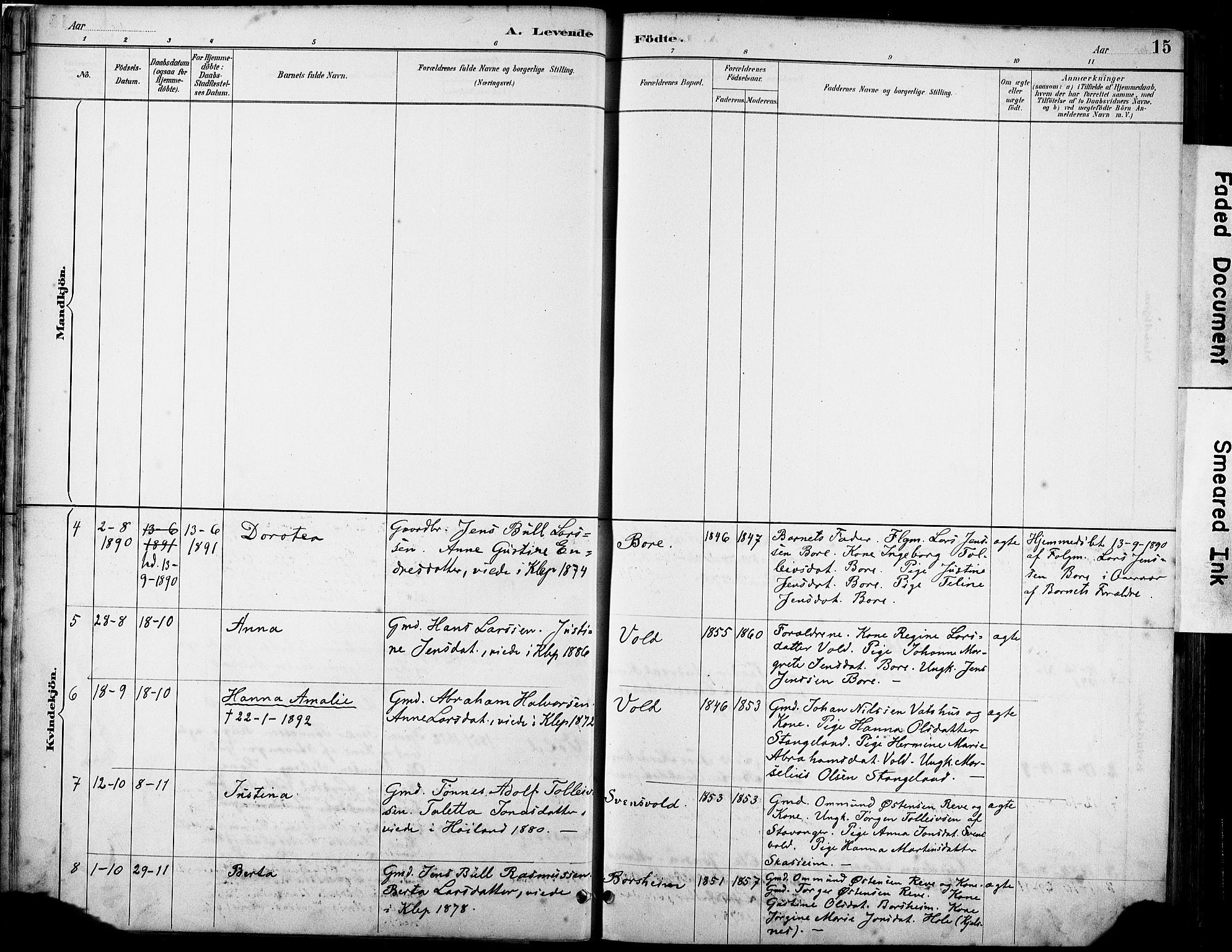 Klepp sokneprestkontor, SAST/A-101803/001/3/30BA/L0008: Parish register (official) no. A 9, 1886-1919, p. 15