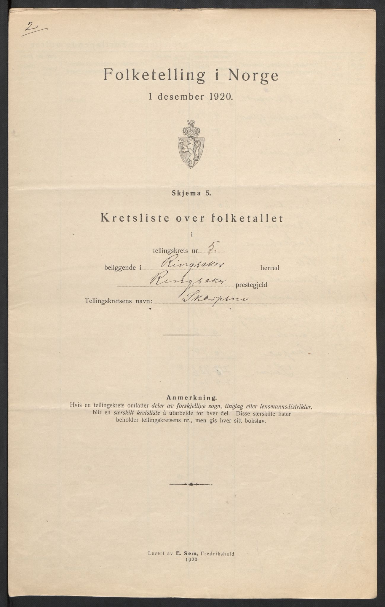 SAH, 1920 census for Ringsaker, 1920, p. 36