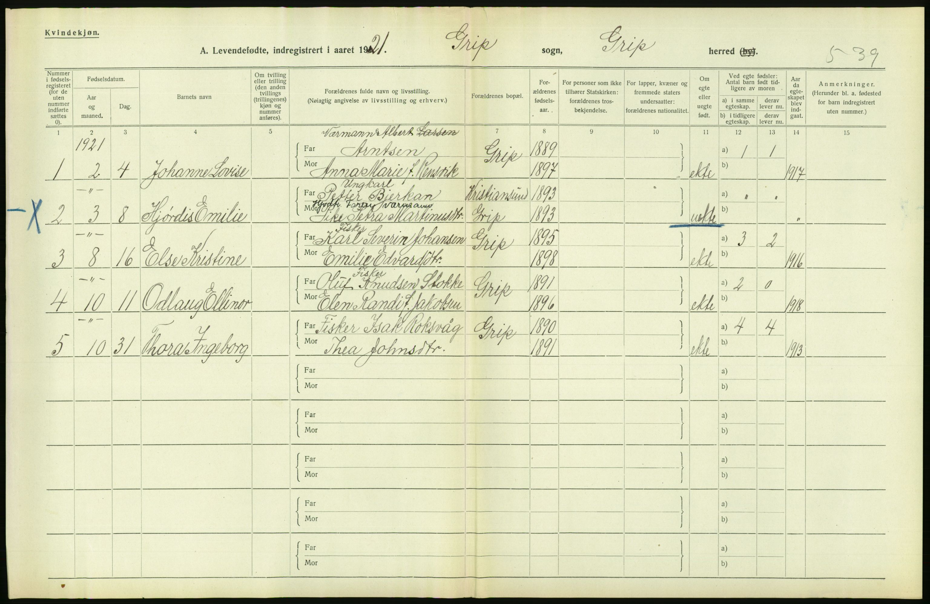 Statistisk sentralbyrå, Sosiodemografiske emner, Befolkning, AV/RA-S-2228/D/Df/Dfc/Dfca/L0040: Møre fylke: Levendefødte menn og kvinner. Bygder., 1921, p. 644