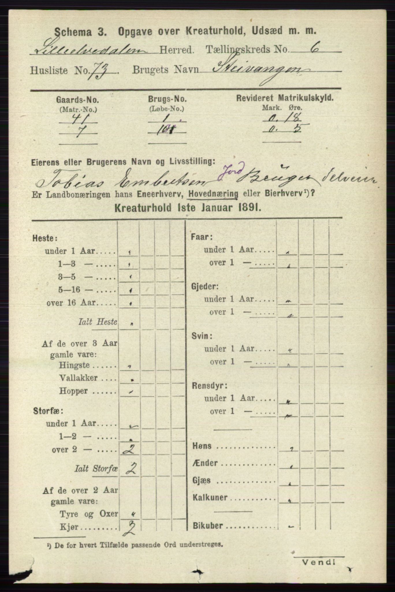 RA, 1891 census for 0438 Lille Elvedalen, 1891, p. 4516