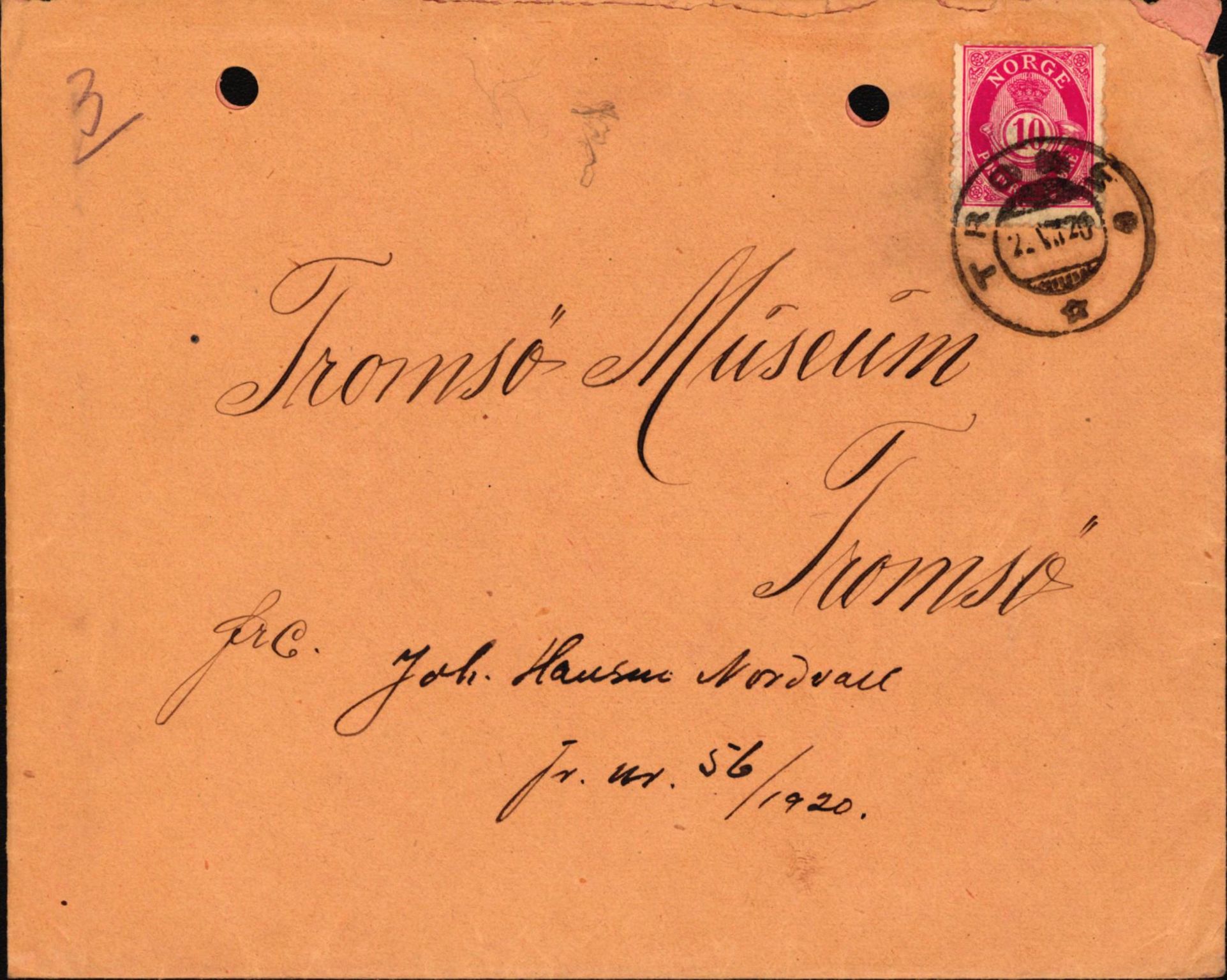 Tromsø Museum, AV/SATØ-S-0162/D/Da/L0030: Journalsaker og innkomne brev, 1906-1920, p. 491