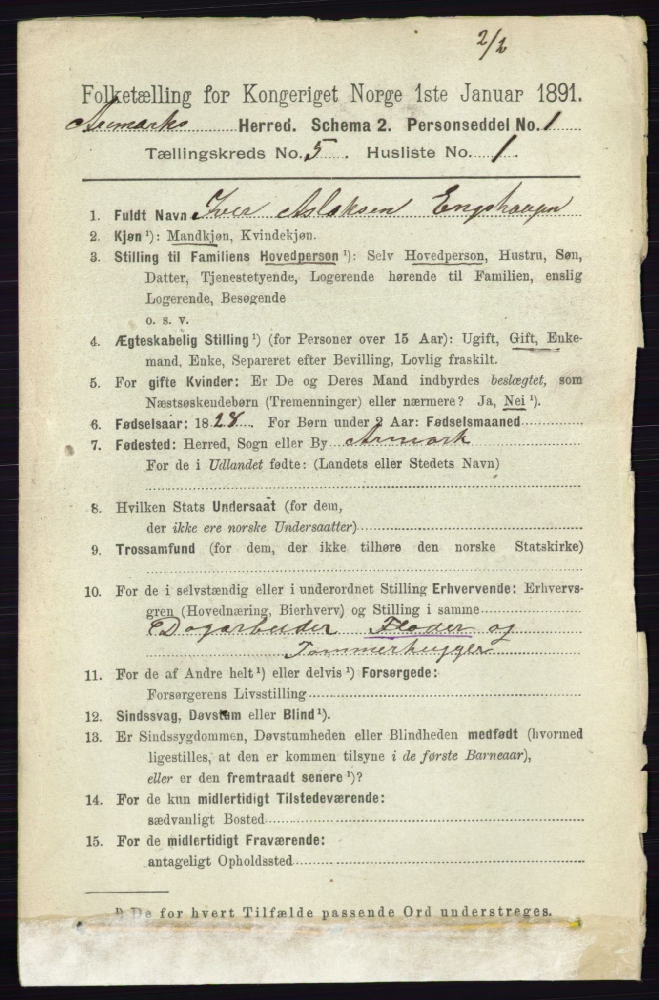 RA, 1891 census for 0118 Aremark, 1891, p. 2478