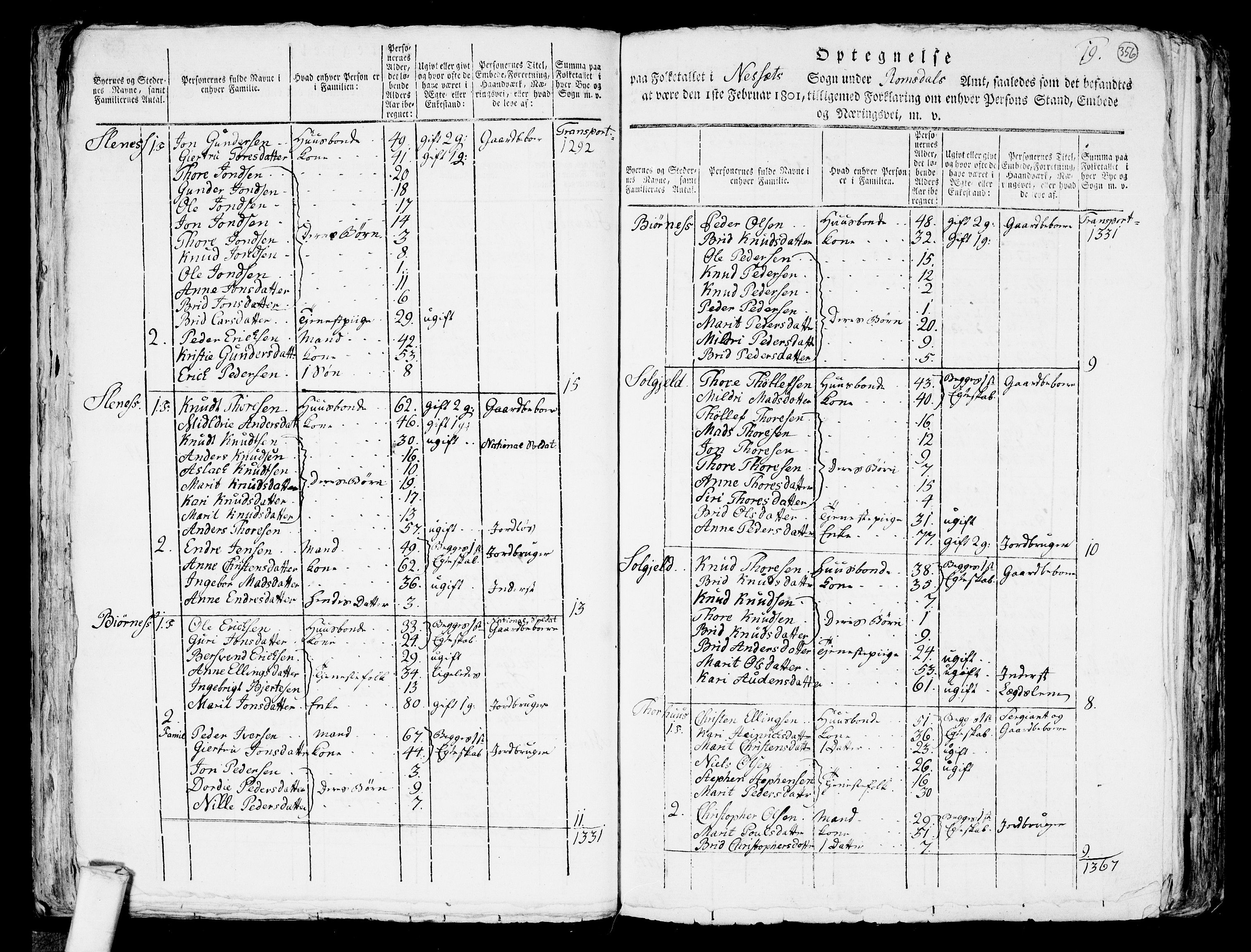 RA, 1801 census for 1543P Nesset, 1801, p. 355b-356a