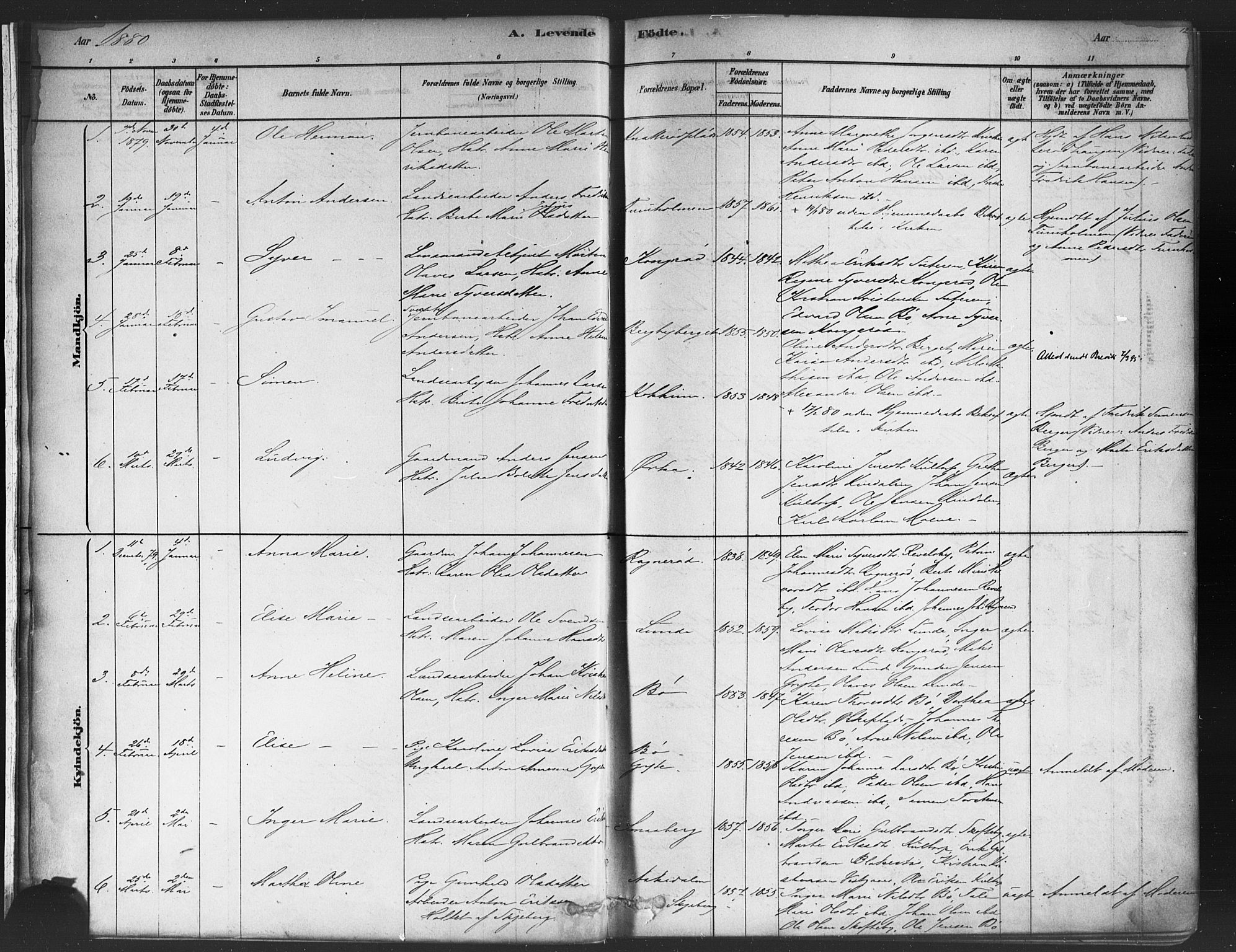 Varteig prestekontor Kirkebøker, SAO/A-10447a/F/Fa/L0002: Parish register (official) no. 2, 1878-1899, p. 12
