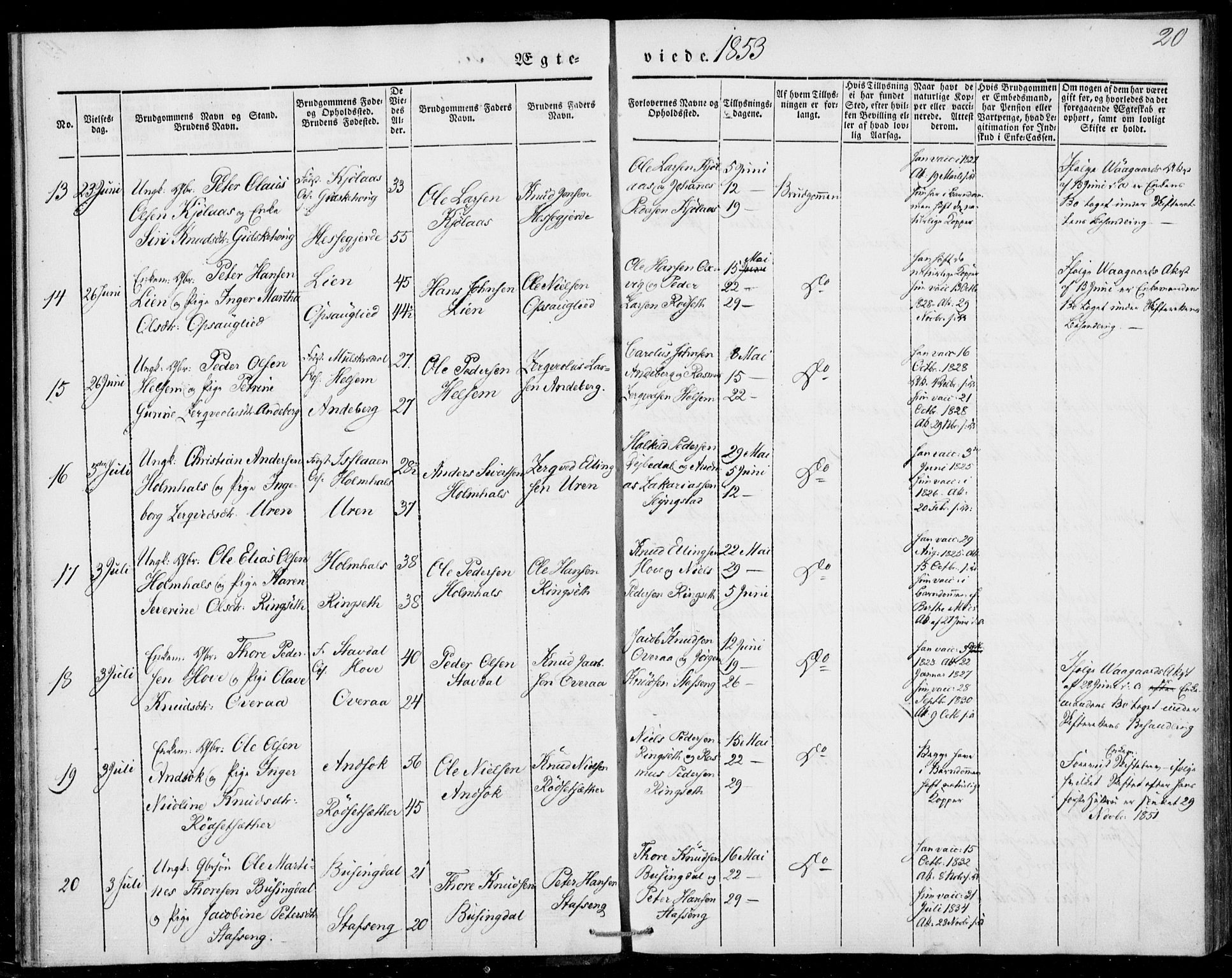 Ministerialprotokoller, klokkerbøker og fødselsregistre - Møre og Romsdal, AV/SAT-A-1454/520/L0276: Parish register (official) no. 520A06, 1844-1881, p. 20