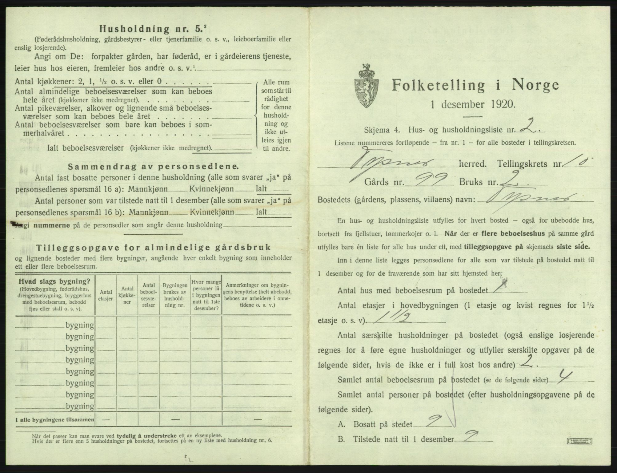 SAB, 1920 census for Tysnes, 1920, p. 989