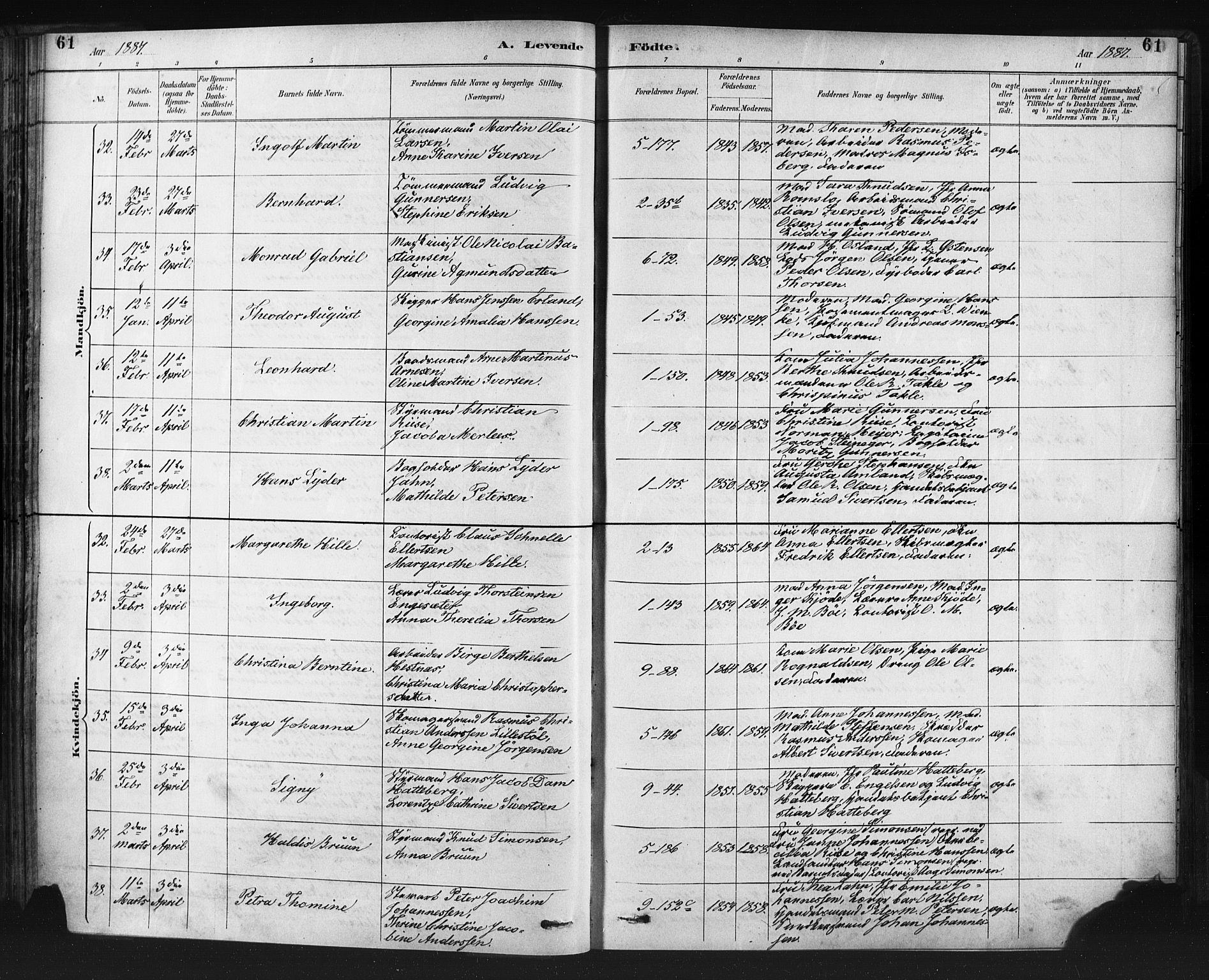 Nykirken Sokneprestembete, SAB/A-77101/H/Haa: Parish register (official) no. B 5, 1885-1894, p. 61