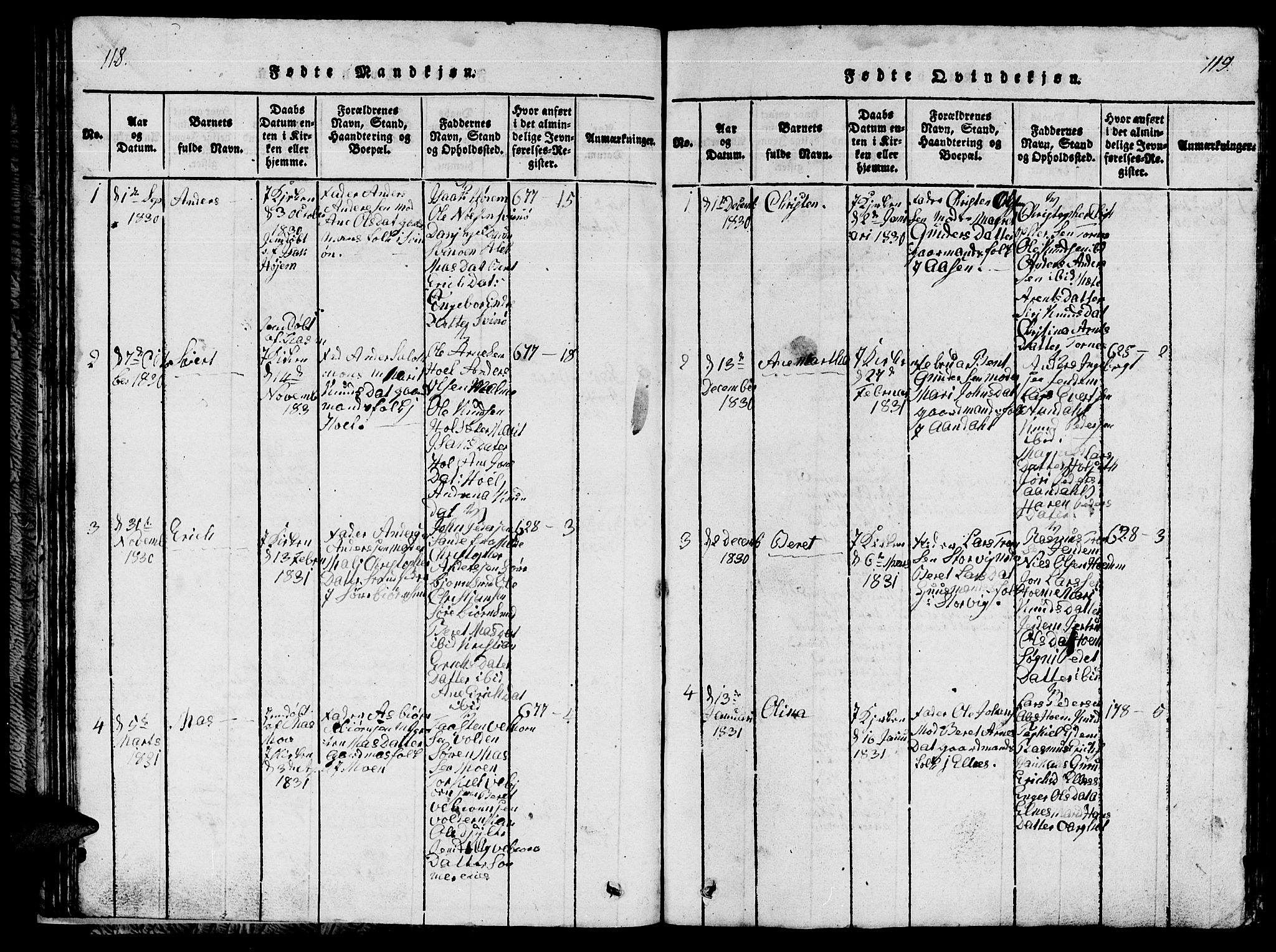 Ministerialprotokoller, klokkerbøker og fødselsregistre - Møre og Romsdal, AV/SAT-A-1454/565/L0752: Parish register (copy) no. 565C01, 1817-1844, p. 118-119