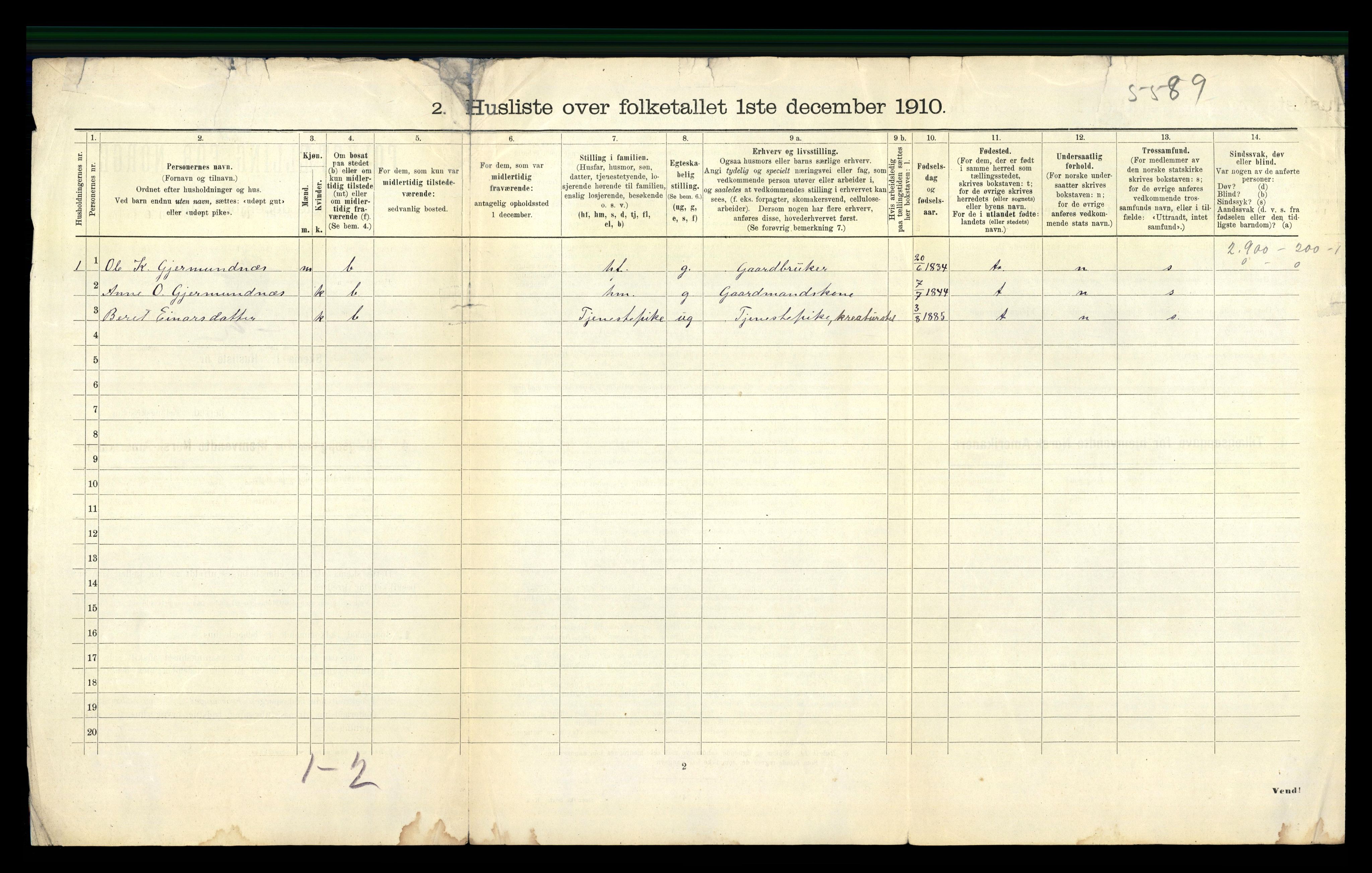 RA, 1910 census for Vestnes, 1910, p. 36