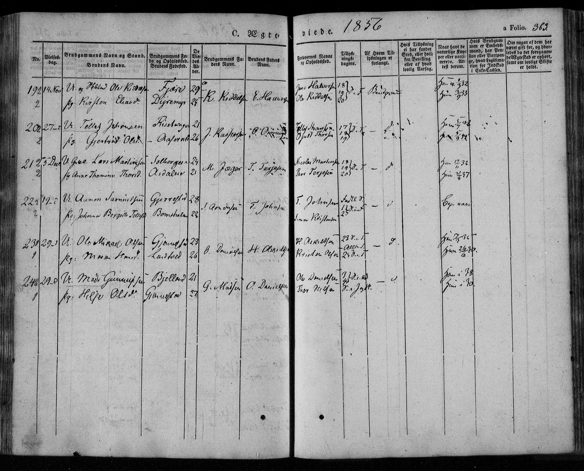 Øyestad sokneprestkontor, AV/SAK-1111-0049/F/Fa/L0014: Parish register (official) no. A 14, 1843-1856, p. 363