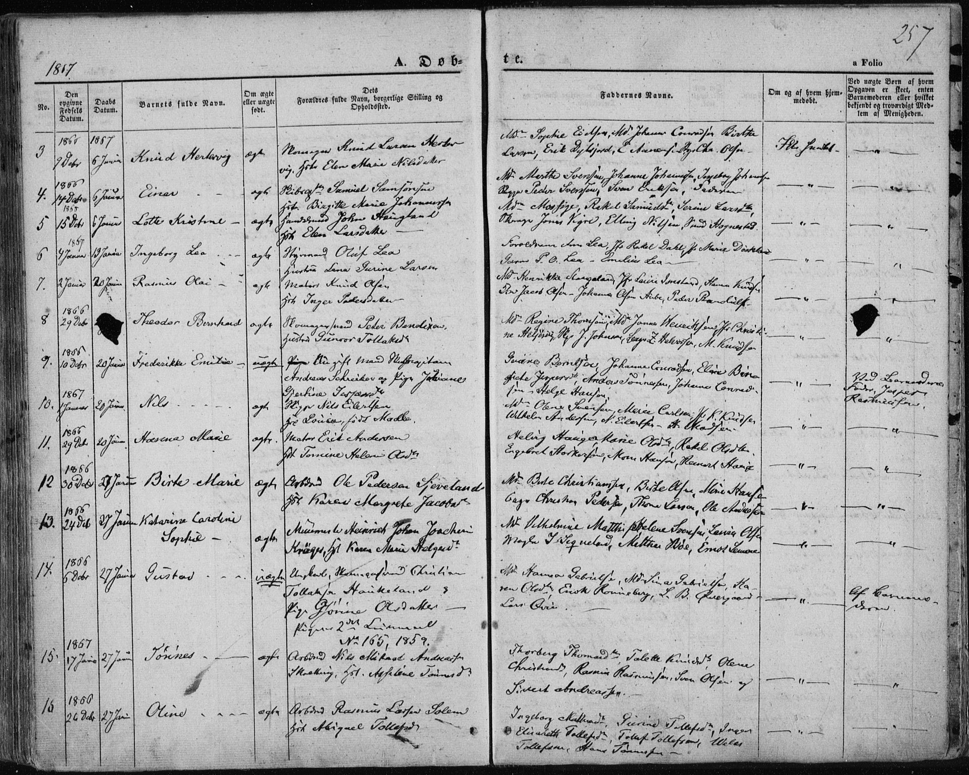 Domkirken sokneprestkontor, SAST/A-101812/001/30/30BA/L0017: Parish register (official) no. A 16, 1855-1867, p. 257