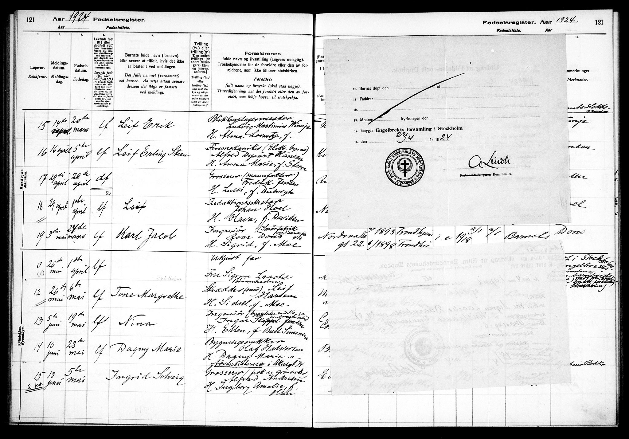 Uranienborg prestekontor Kirkebøker, AV/SAO-A-10877/J/Ja/L0001: Birth register no. 1, 1916-1930, p. 121