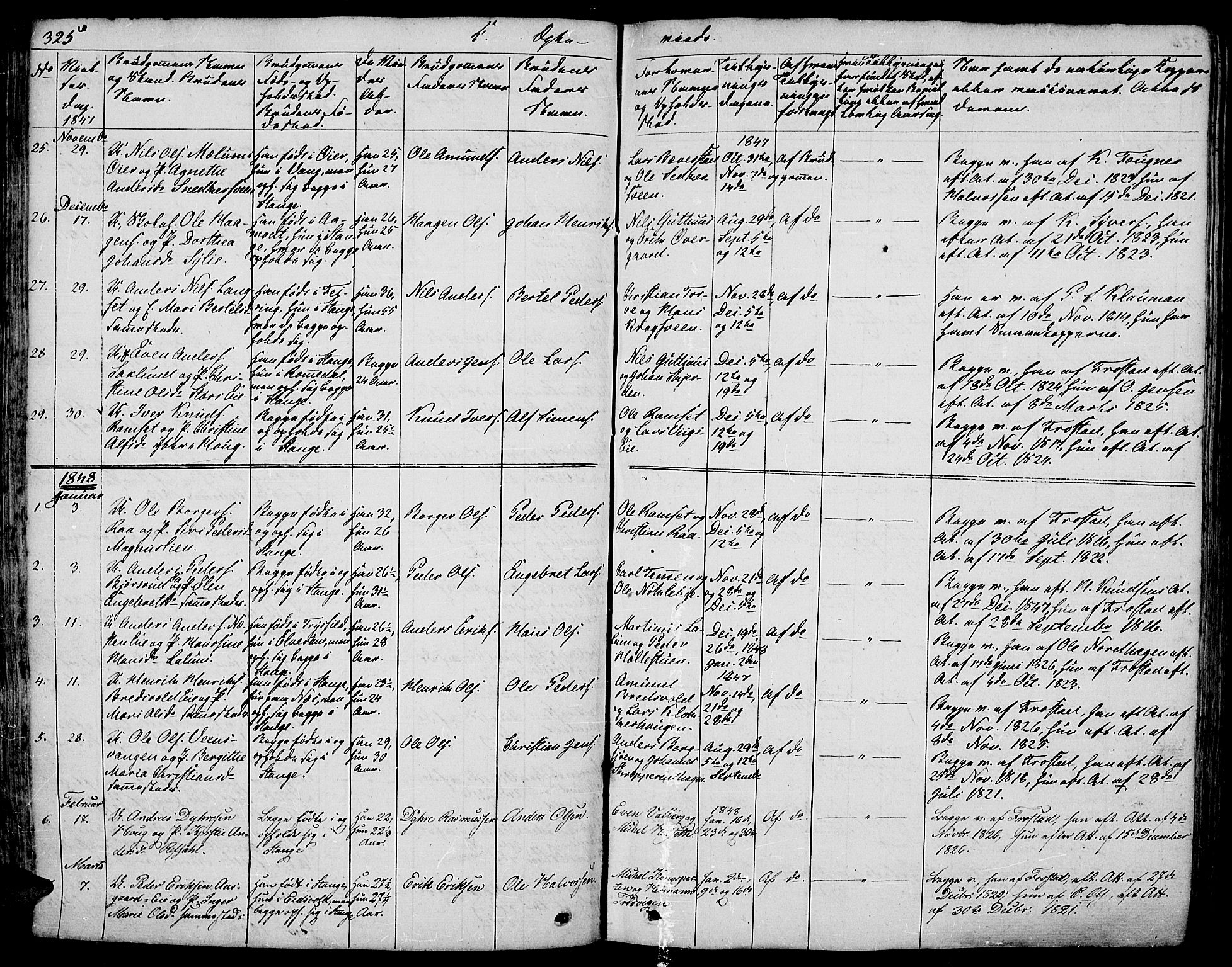 Stange prestekontor, SAH/PREST-002/L/L0003: Parish register (copy) no. 3, 1840-1864, p. 325