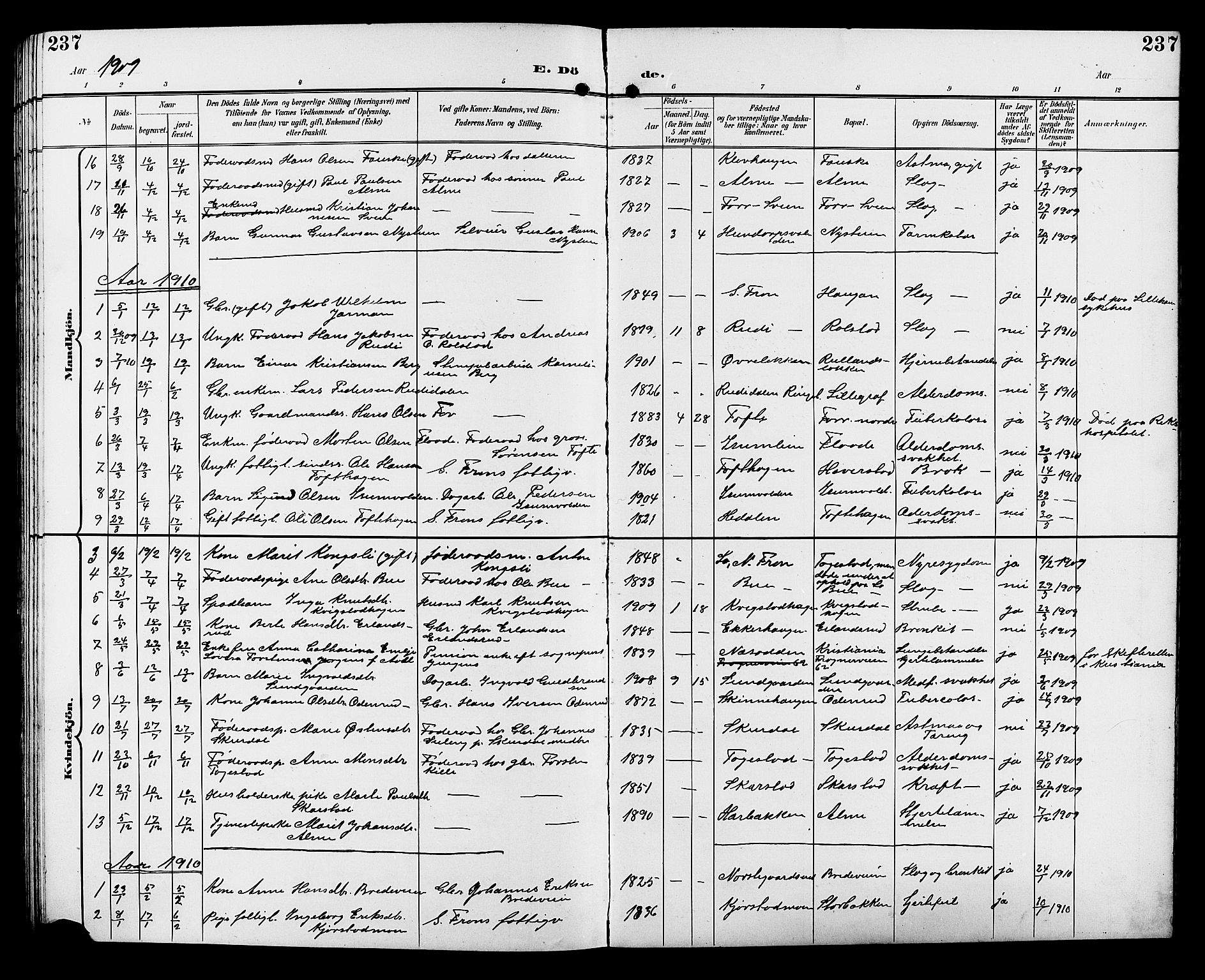 Sør-Fron prestekontor, AV/SAH-PREST-010/H/Ha/Hab/L0004: Parish register (copy) no. 4, 1896-1911, p. 237