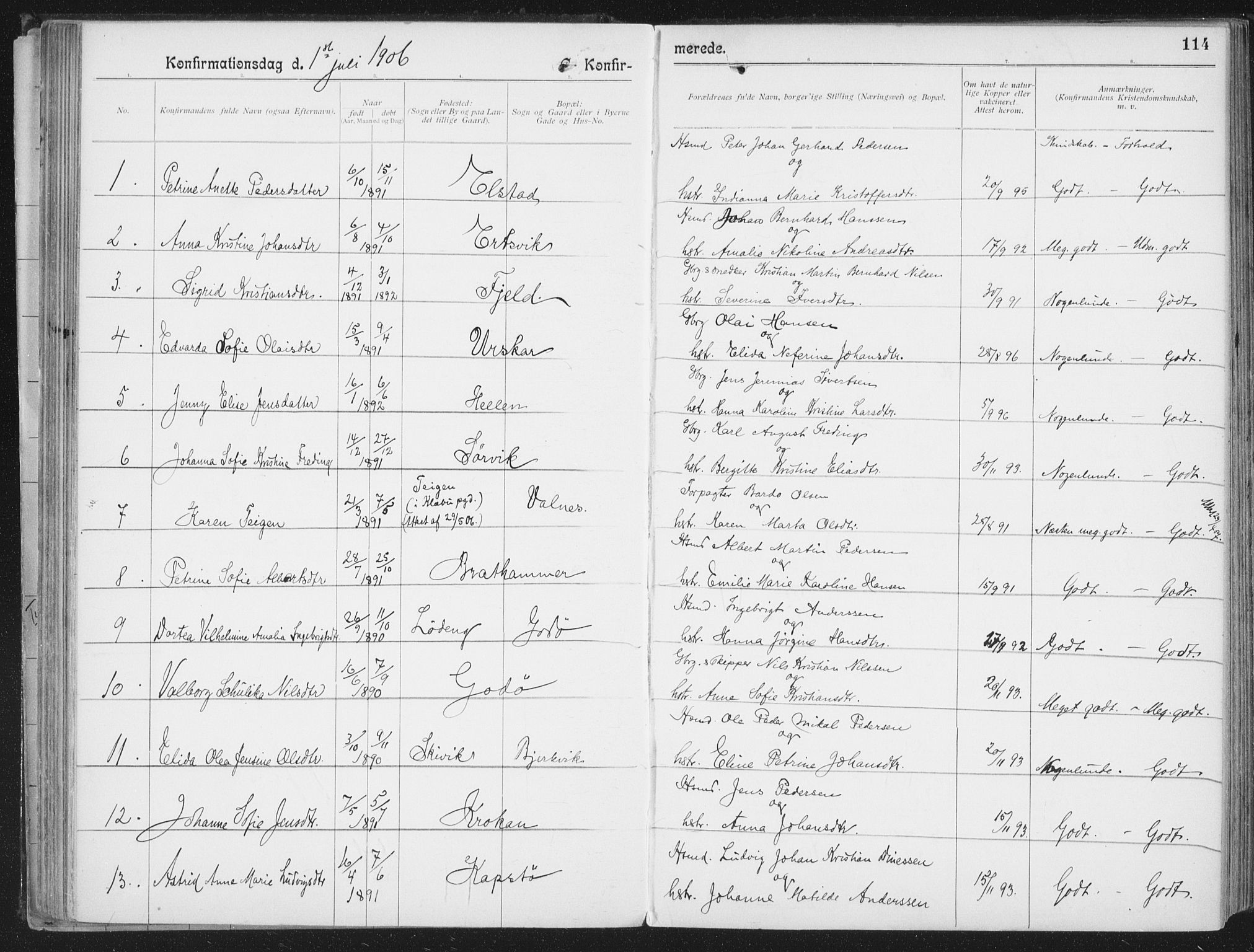 Ministerialprotokoller, klokkerbøker og fødselsregistre - Nordland, AV/SAT-A-1459/804/L0081: Parish register (official) no. 804A02, 1901-1915, p. 114