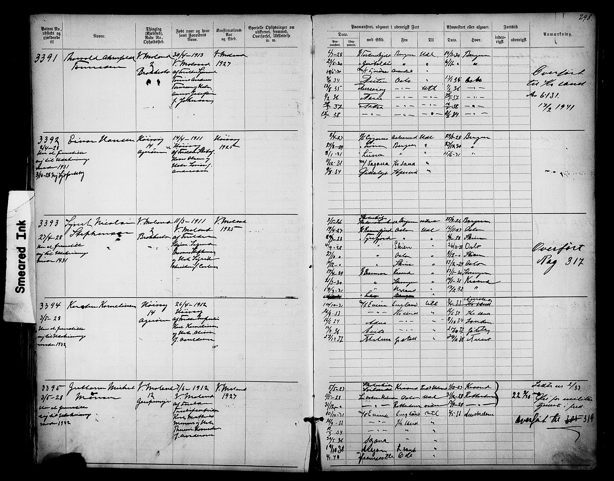 Lillesand mønstringskrets, AV/SAK-2031-0014/F/Fa/L0003: Annotasjonsrulle nr 1911-3489 med register, W-9, 1891-1932, p. 338