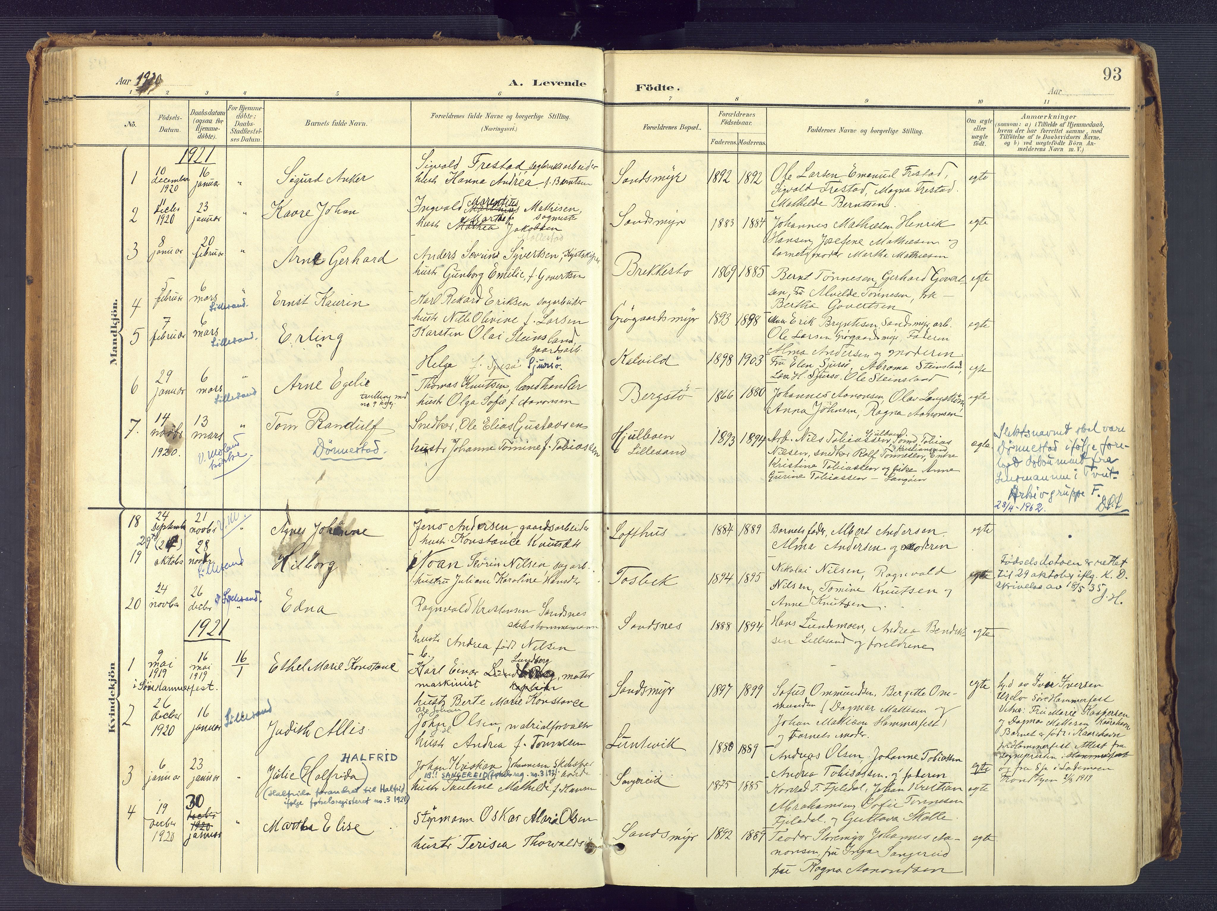 Vestre Moland sokneprestkontor, SAK/1111-0046/F/Fa/Fab/L0010: Parish register (official) no. A 10, 1900-1926, p. 93