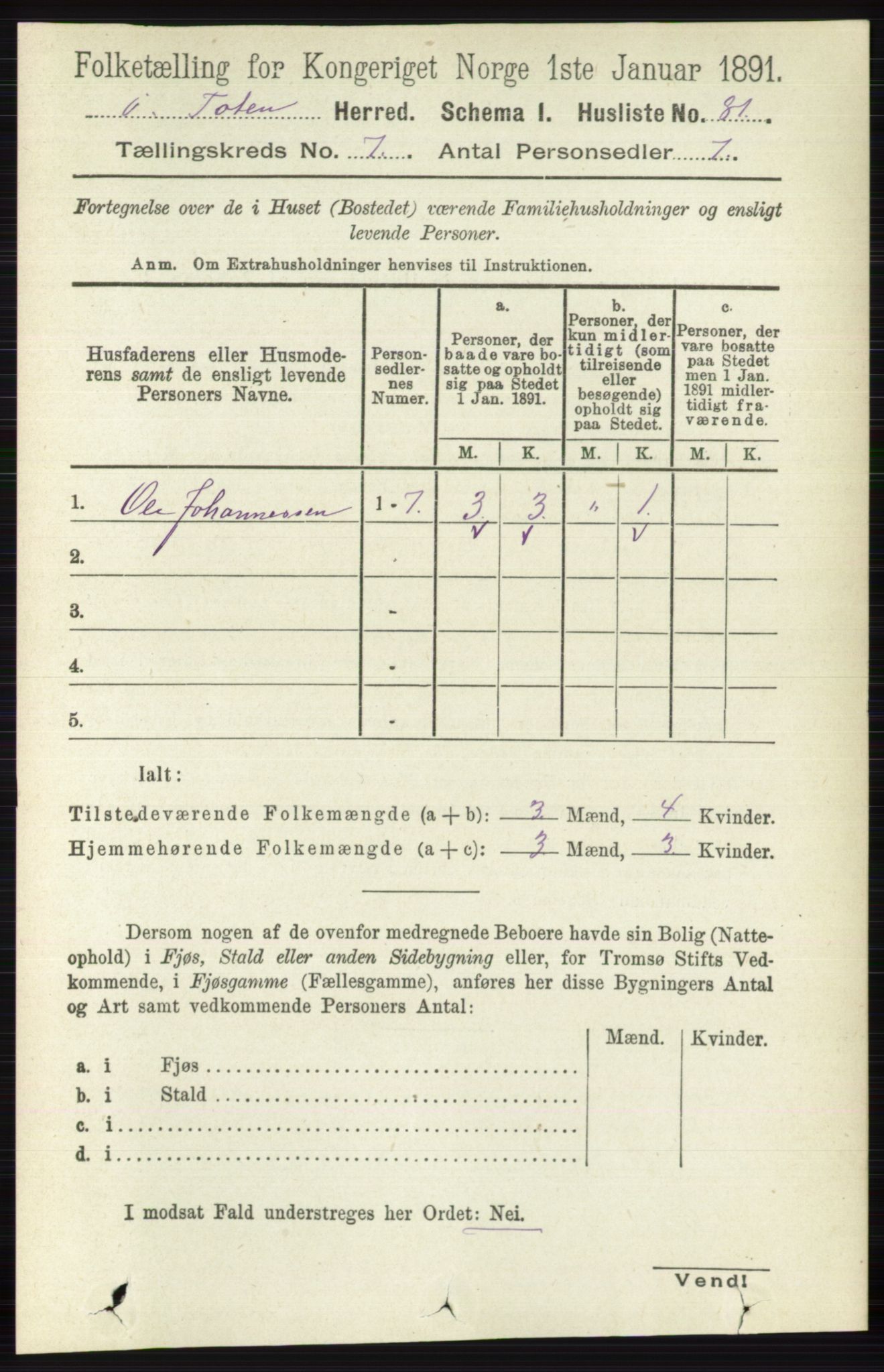 RA, 1891 census for 0528 Østre Toten, 1891, p. 4433