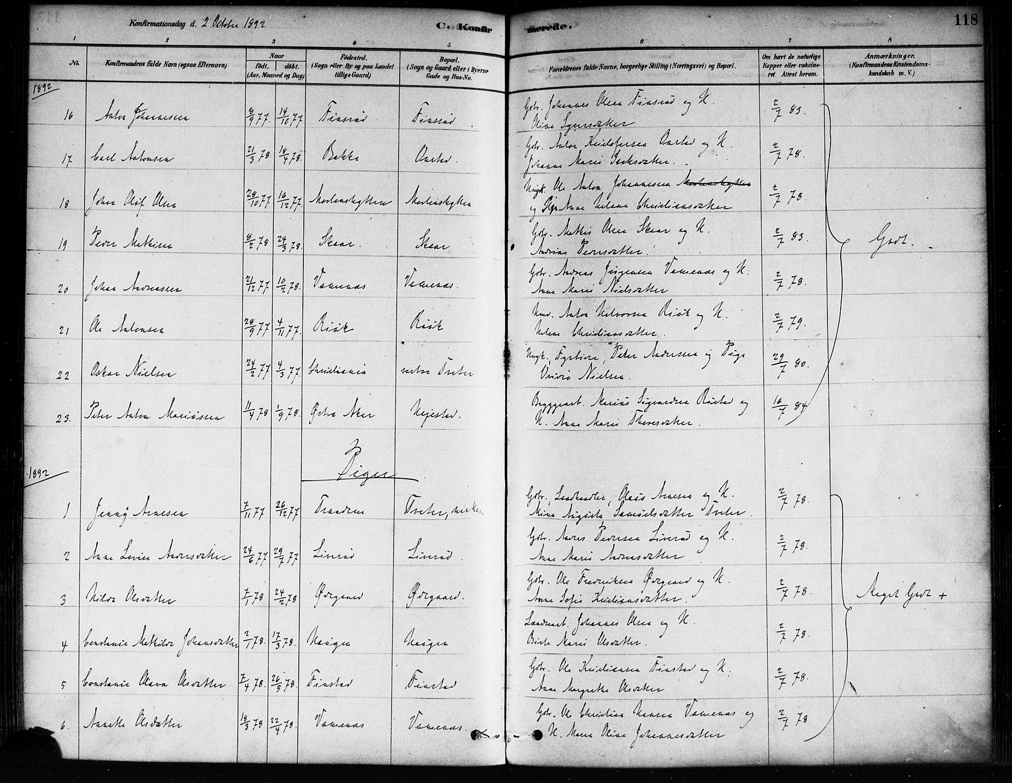 Skiptvet prestekontor Kirkebøker, AV/SAO-A-20009/F/Fa/L0009: Parish register (official) no. 9, 1878-1900, p. 118