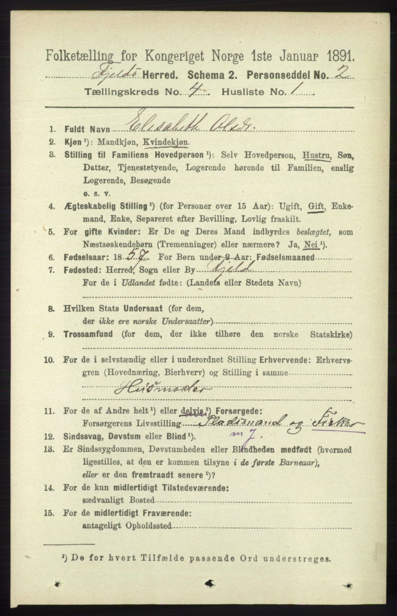 RA, 1891 census for 1246 Fjell, 1891, p. 2026