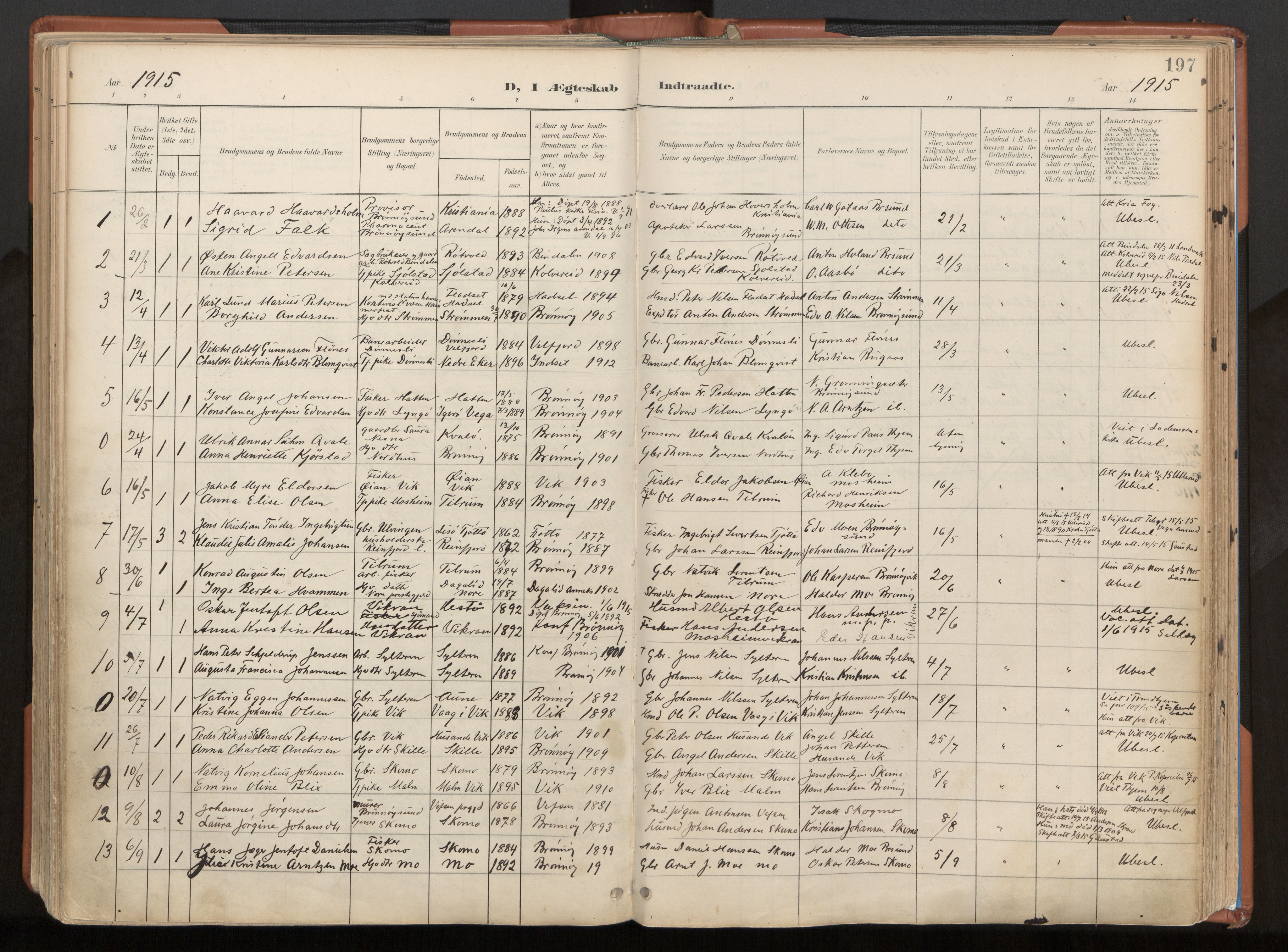 Ministerialprotokoller, klokkerbøker og fødselsregistre - Nordland, SAT/A-1459/813/L0201: Parish register (official) no. 813A11, 1901-1918, p. 197