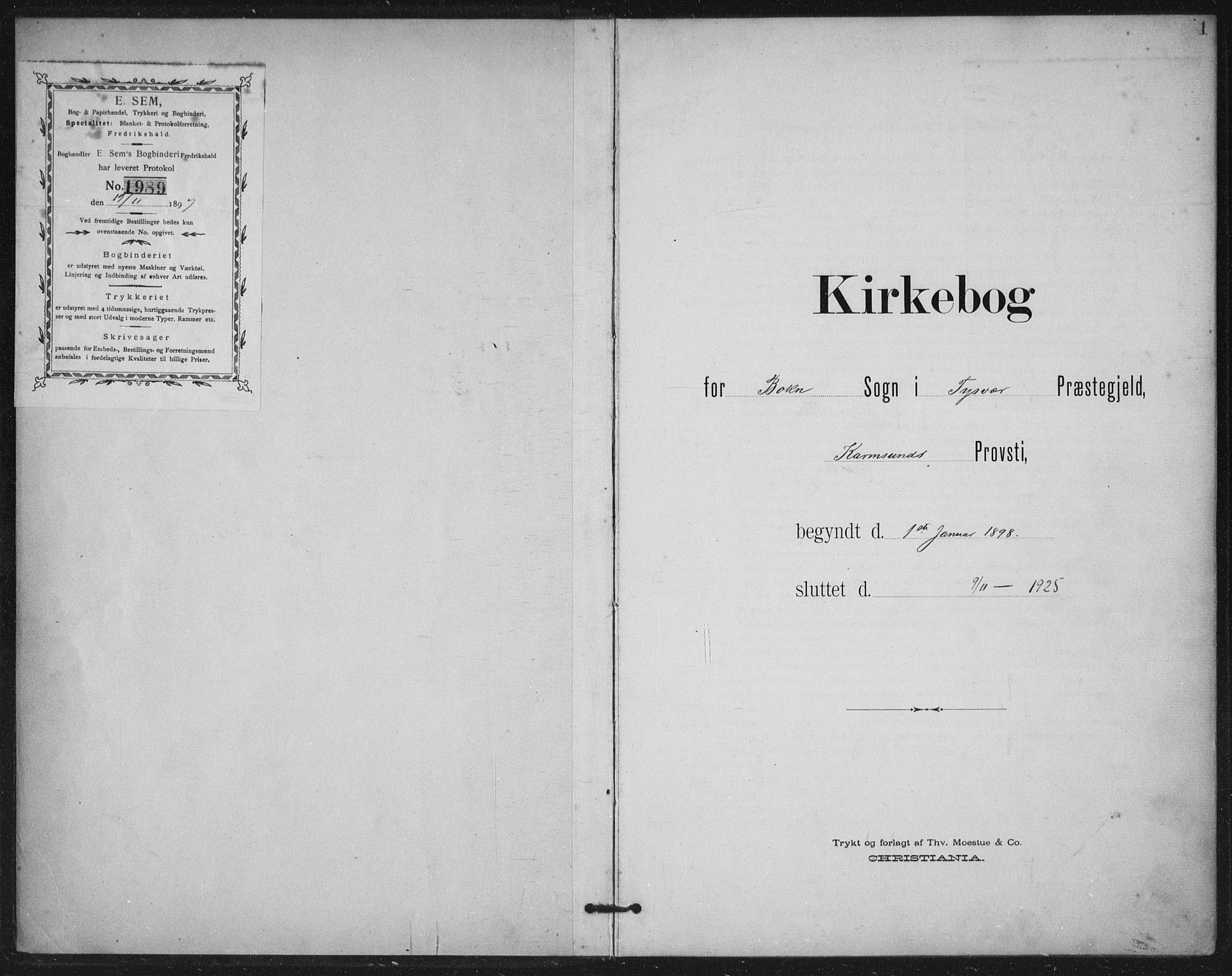 Tysvær sokneprestkontor, AV/SAST-A -101864/H/Ha/Haa/L0009: Parish register (official) no. A 9, 1898-1925, p. 1