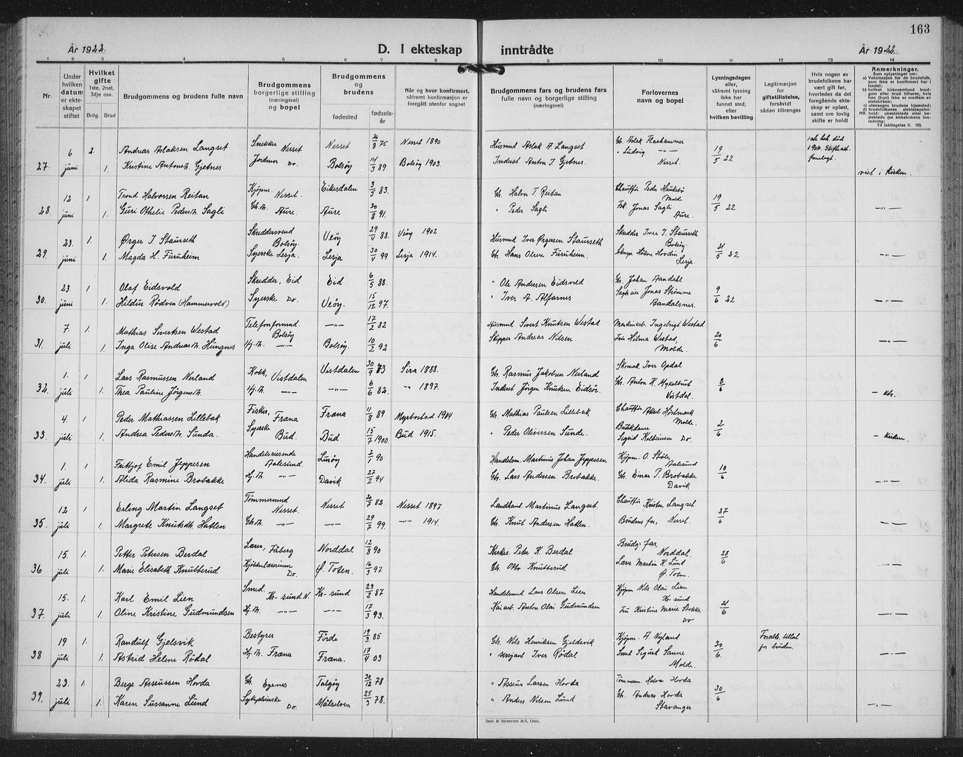 Ministerialprotokoller, klokkerbøker og fødselsregistre - Møre og Romsdal, AV/SAT-A-1454/558/L0704: Parish register (copy) no. 558C05, 1921-1942, p. 163