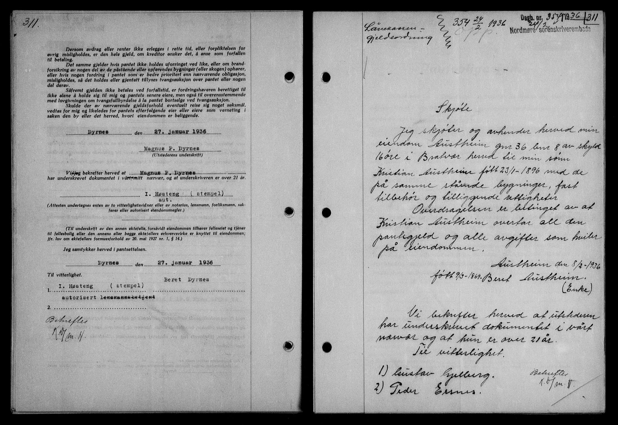 Nordmøre sorenskriveri, AV/SAT-A-4132/1/2/2Ca/L0087: Mortgage book no. 77, 1935-1936, Deed date: 24.02.1936