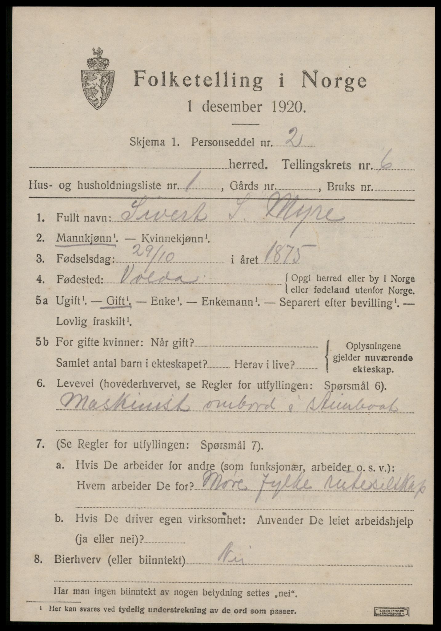 SAT, 1920 census for Vanylven, 1920, p. 3275