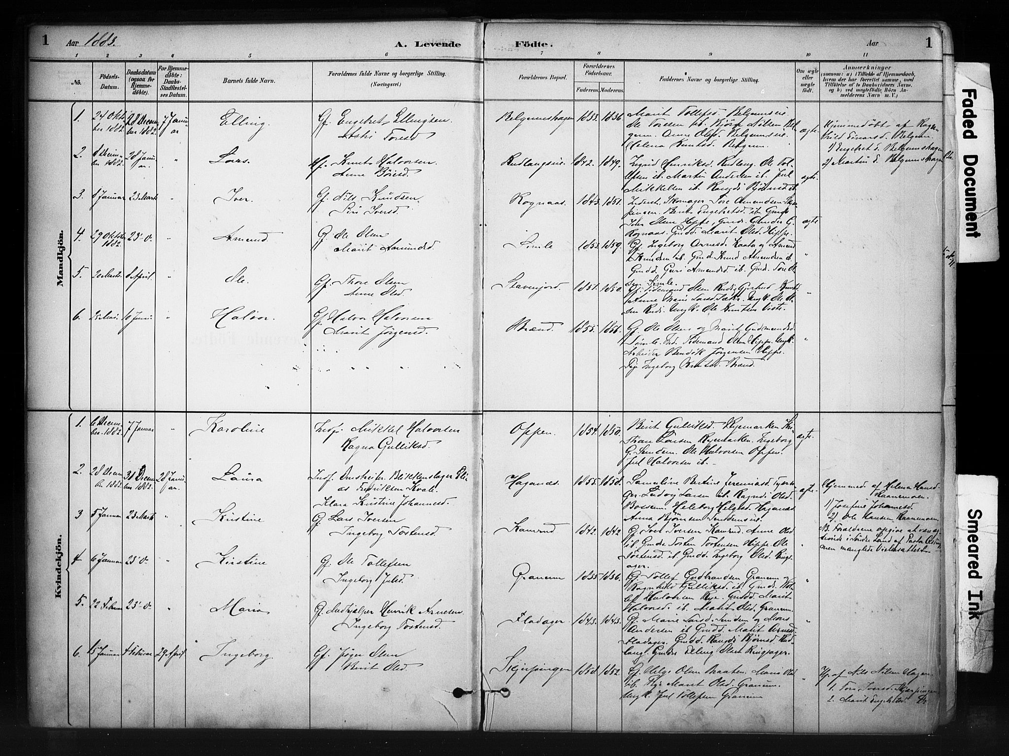 Nord-Aurdal prestekontor, SAH/PREST-132/H/Ha/Haa/L0011: Parish register (official) no. 11, 1883-1896, p. 1