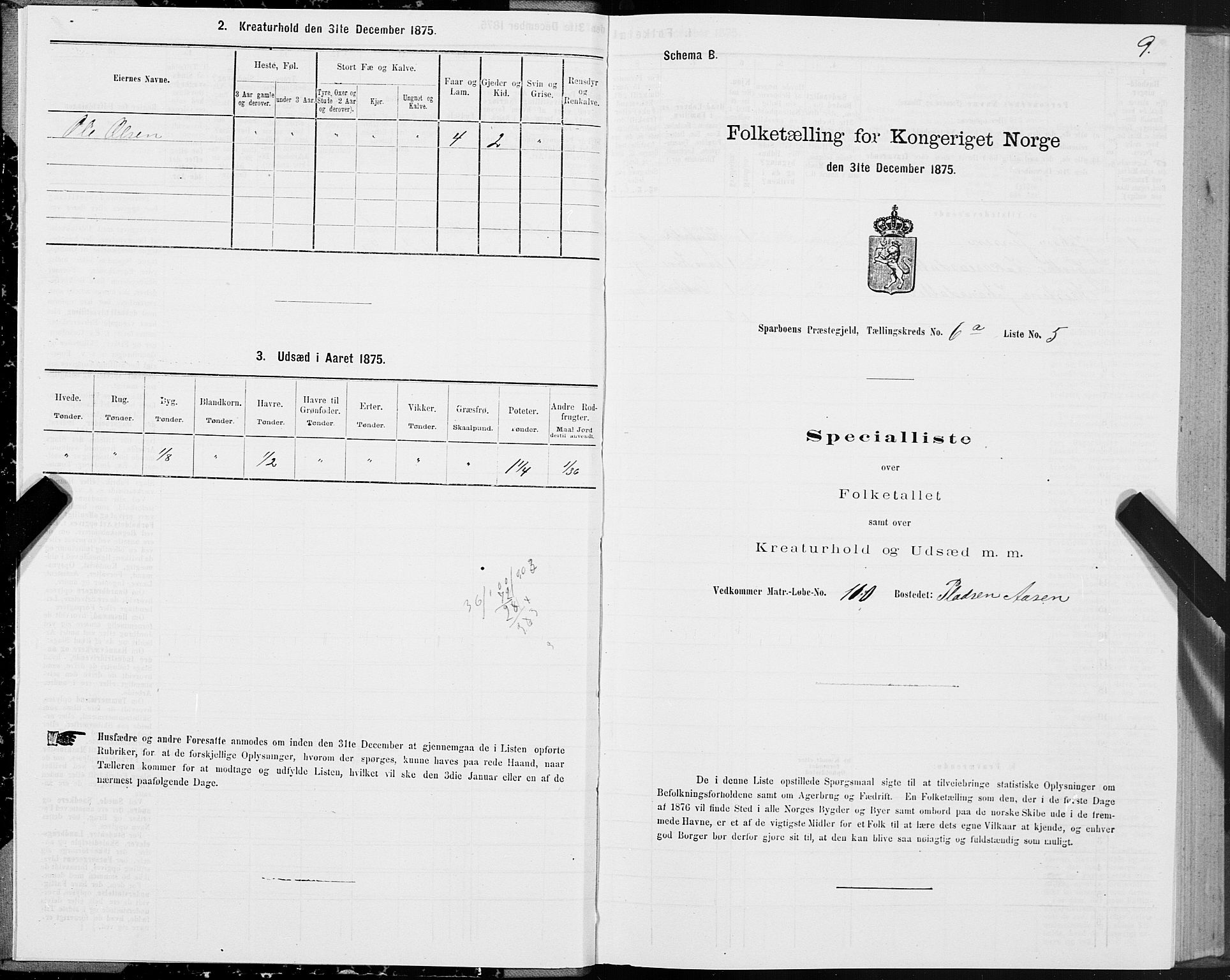 SAT, 1875 census for 1731P Sparbu, 1875, p. 3009