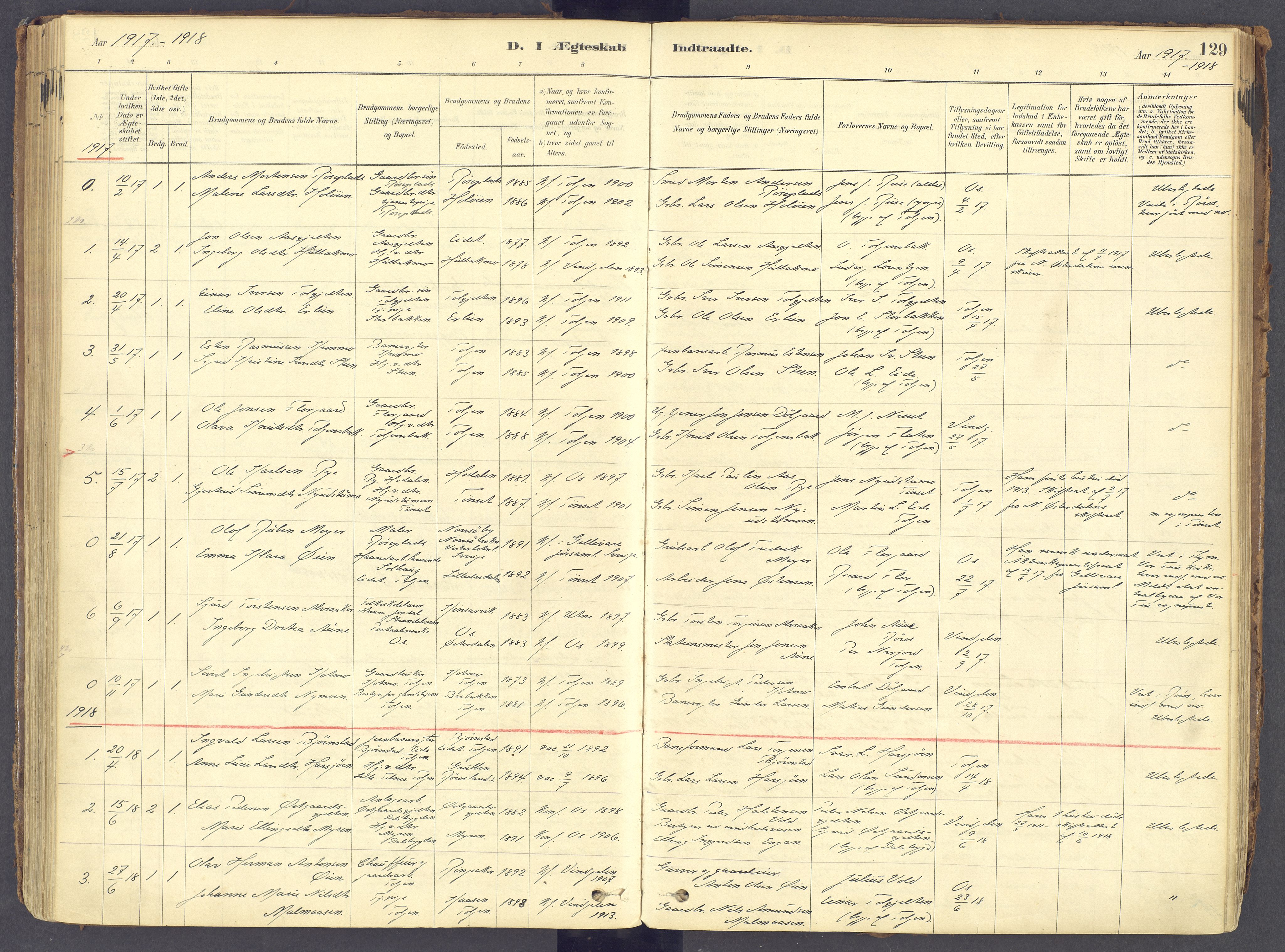 Tolga prestekontor, AV/SAH-PREST-062/K/L0011: Parish register (official) no. 11, 1877-1920, p. 129