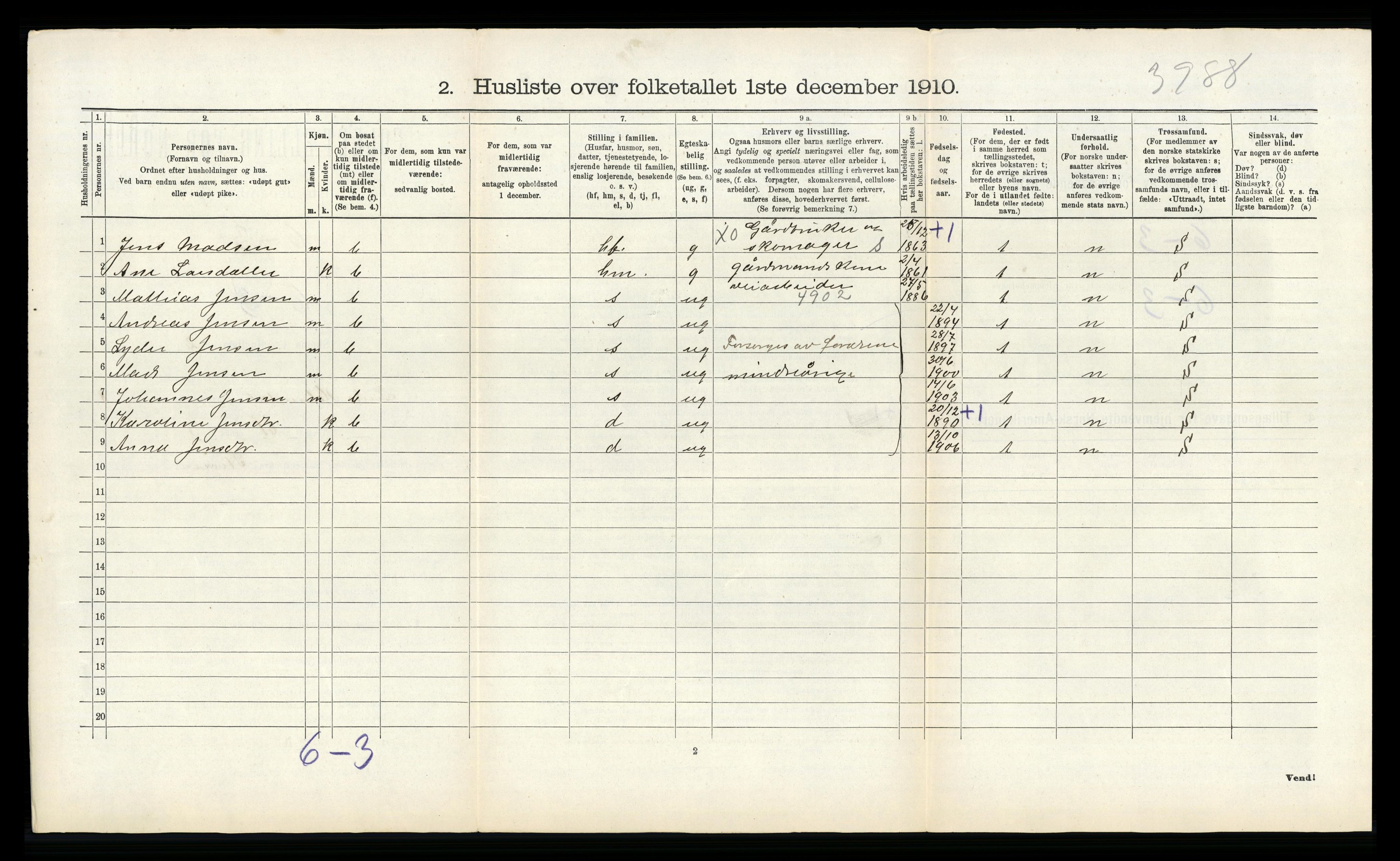 RA, 1910 census for Indre Holmedal, 1910, p. 551