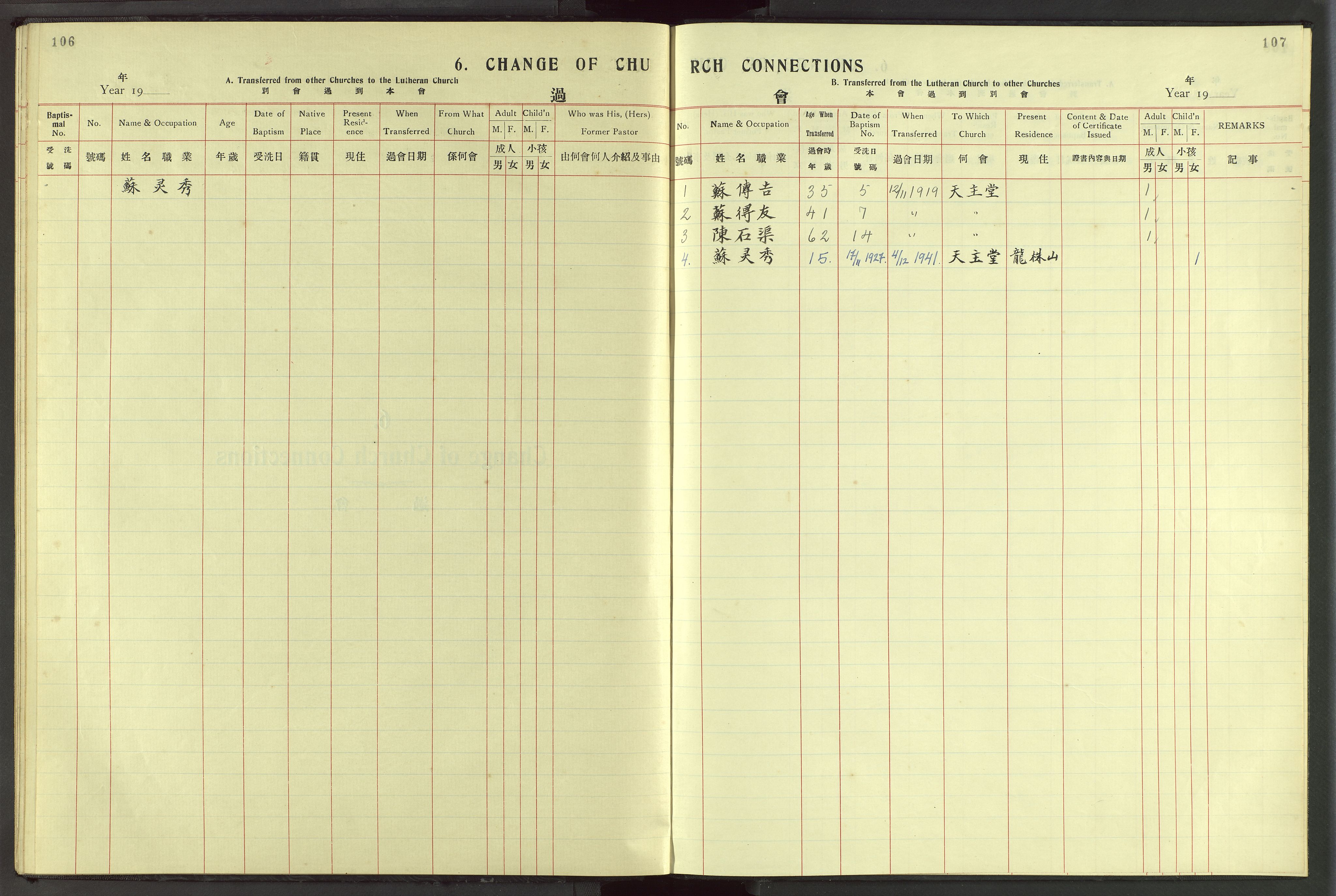 Det Norske Misjonsselskap - utland - Kina (Hunan), VID/MA-A-1065/Dm/L0046: Parish register (official) no. 84, 1913-1938, p. 106-107