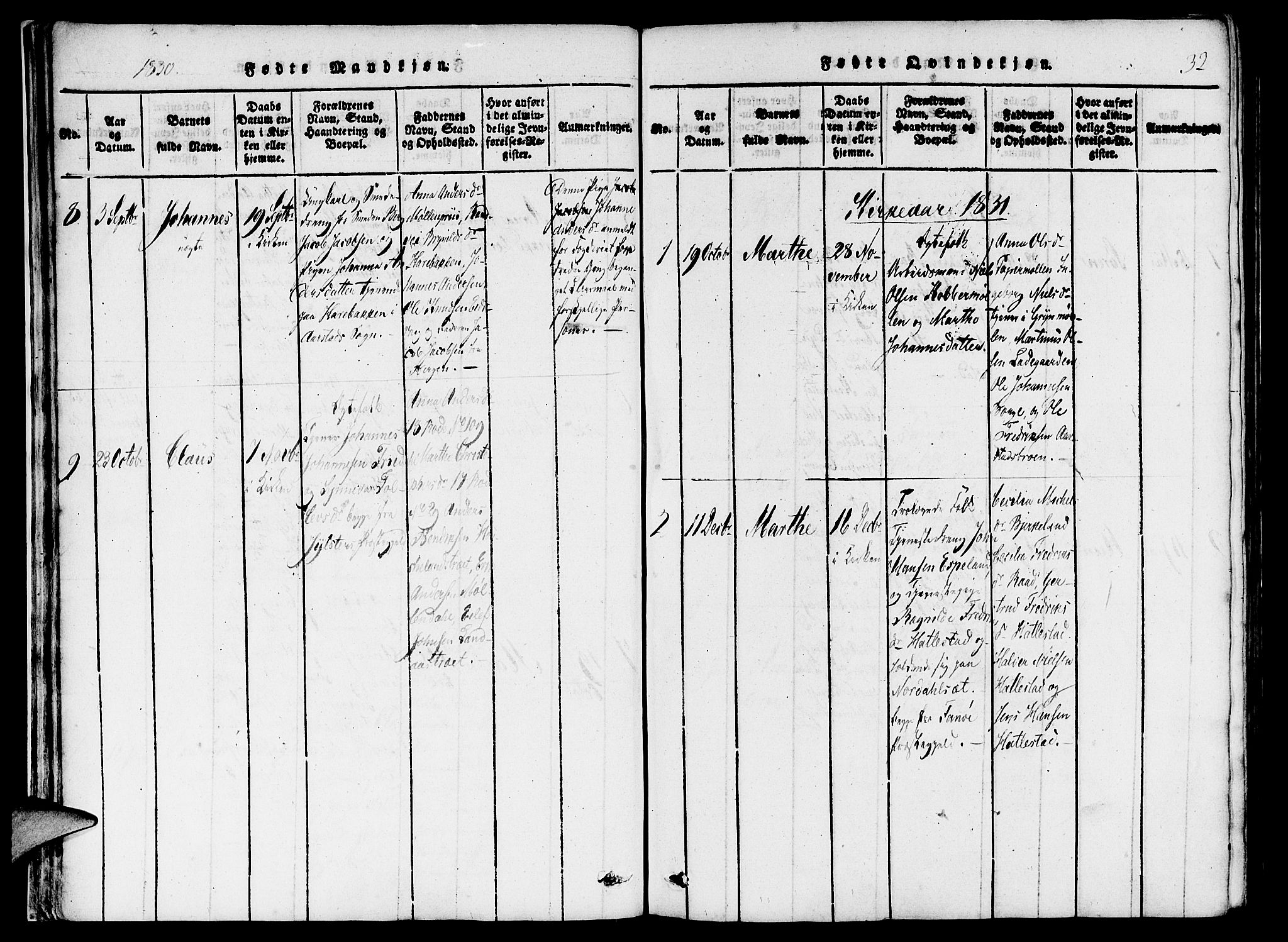 St. Jørgens hospital og Årstad sokneprestembete, AV/SAB-A-99934: Parish register (official) no. A 3, 1815-1843, p. 32