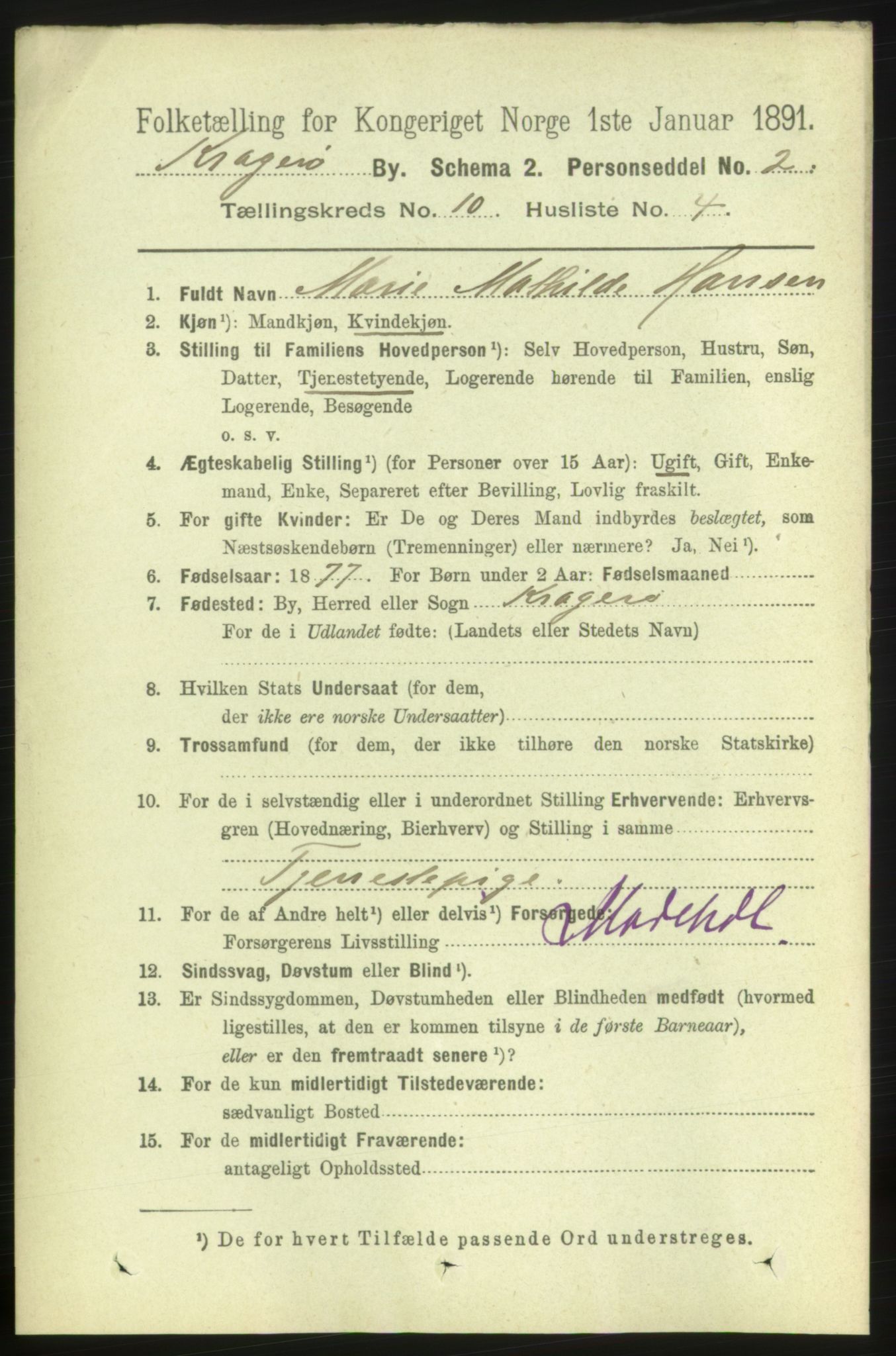 RA, 1891 census for 0801 Kragerø, 1891, p. 3780