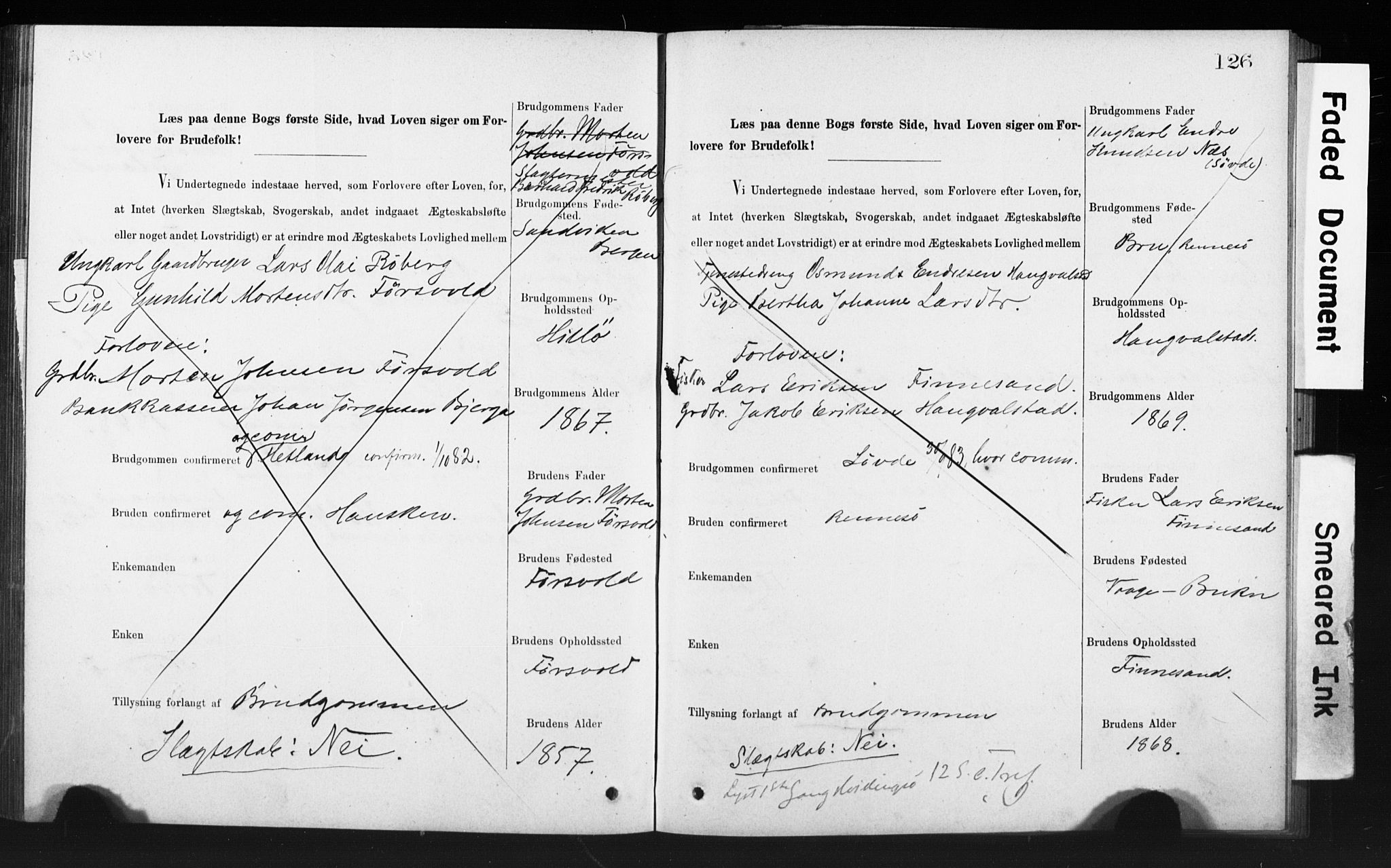 Rennesøy sokneprestkontor, SAST/A -101827/I/Ie/L0001: Banns register no. 1, 1873-1898, p. 126