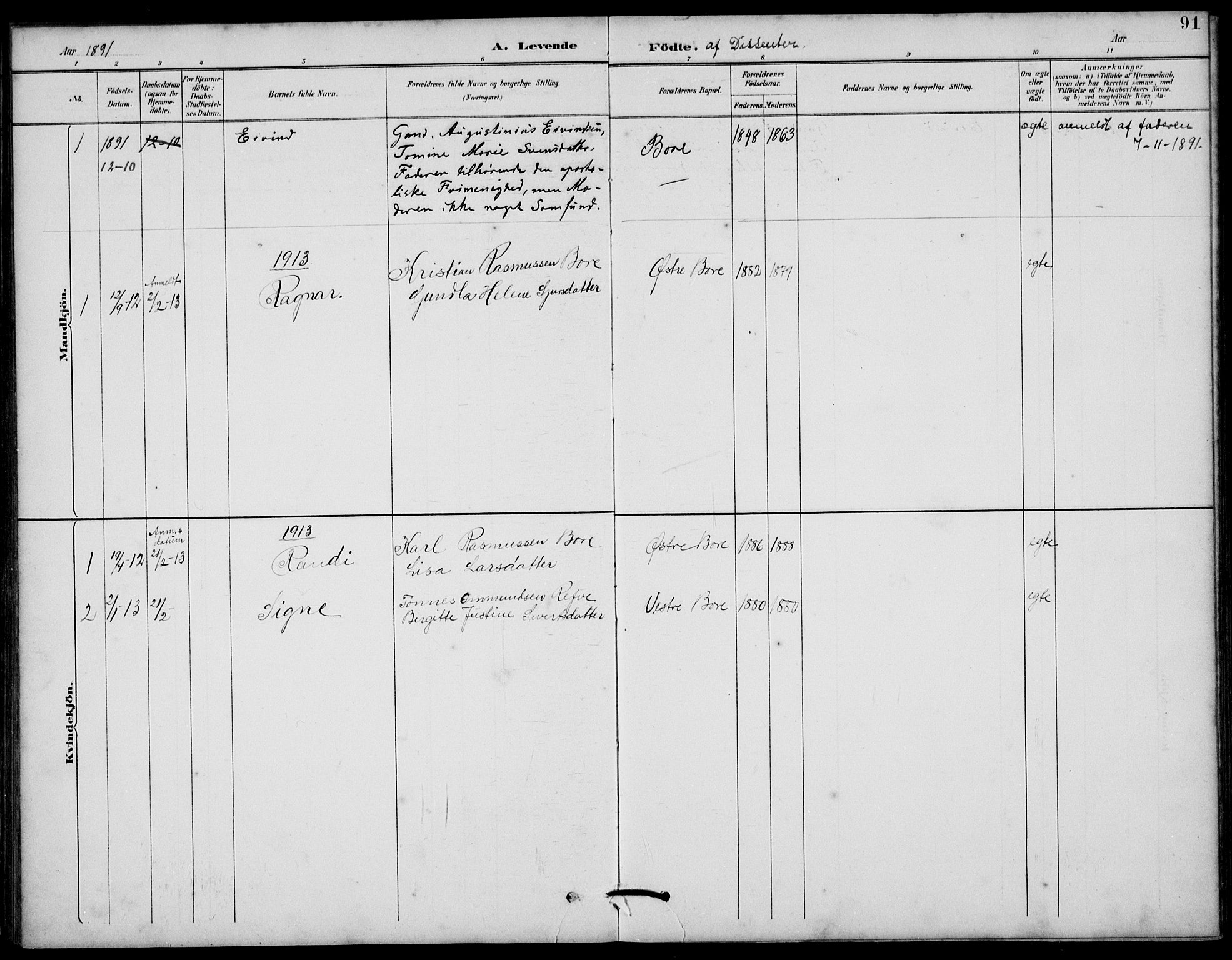 Klepp sokneprestkontor, SAST/A-101803/001/3/30BB/L0006: Parish register (copy) no. B 6, 1889-1936, p. 91