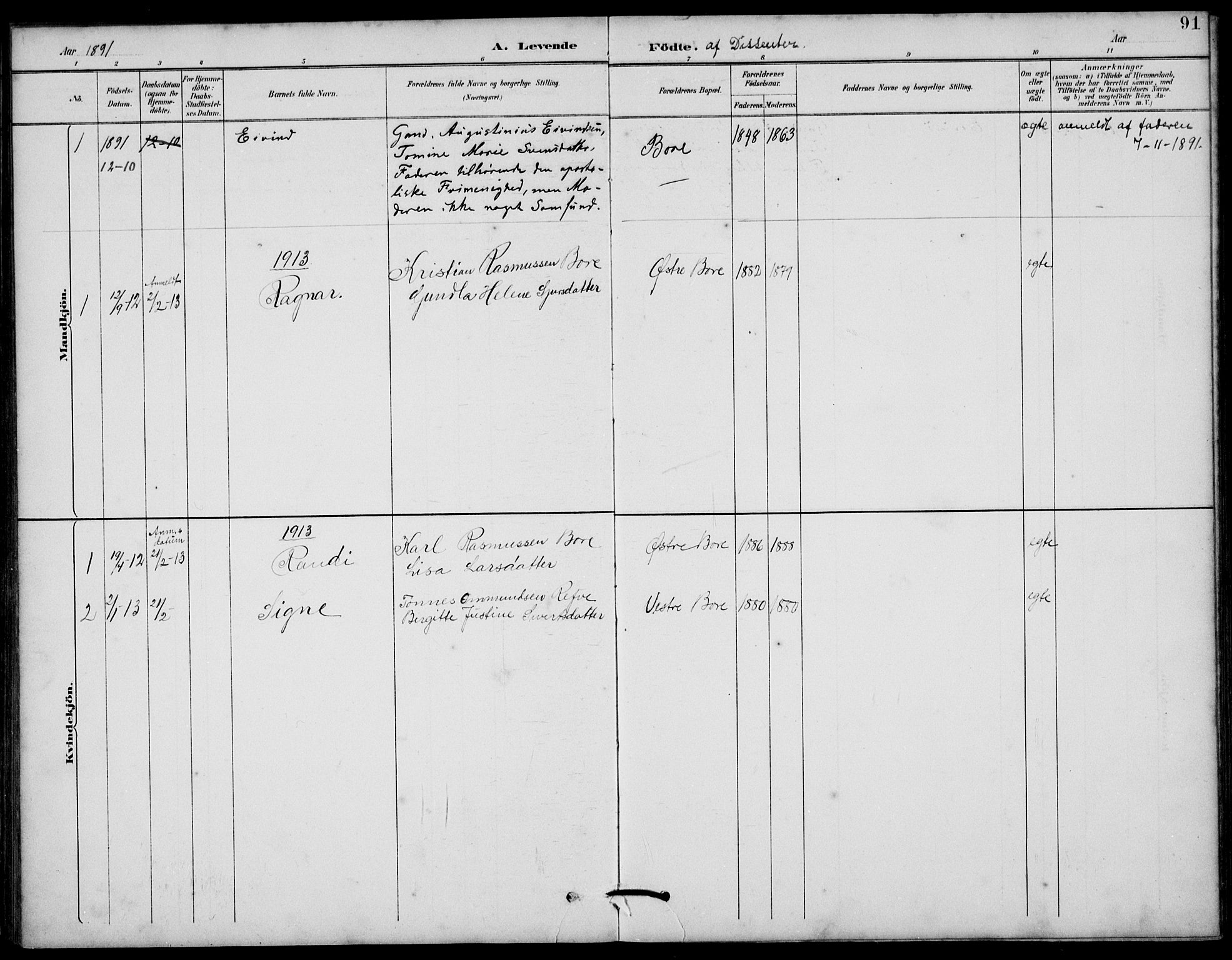 Klepp sokneprestkontor, AV/SAST-A-101803/001/3/30BB/L0006: Parish register (copy) no. B 6, 1889-1936, p. 91