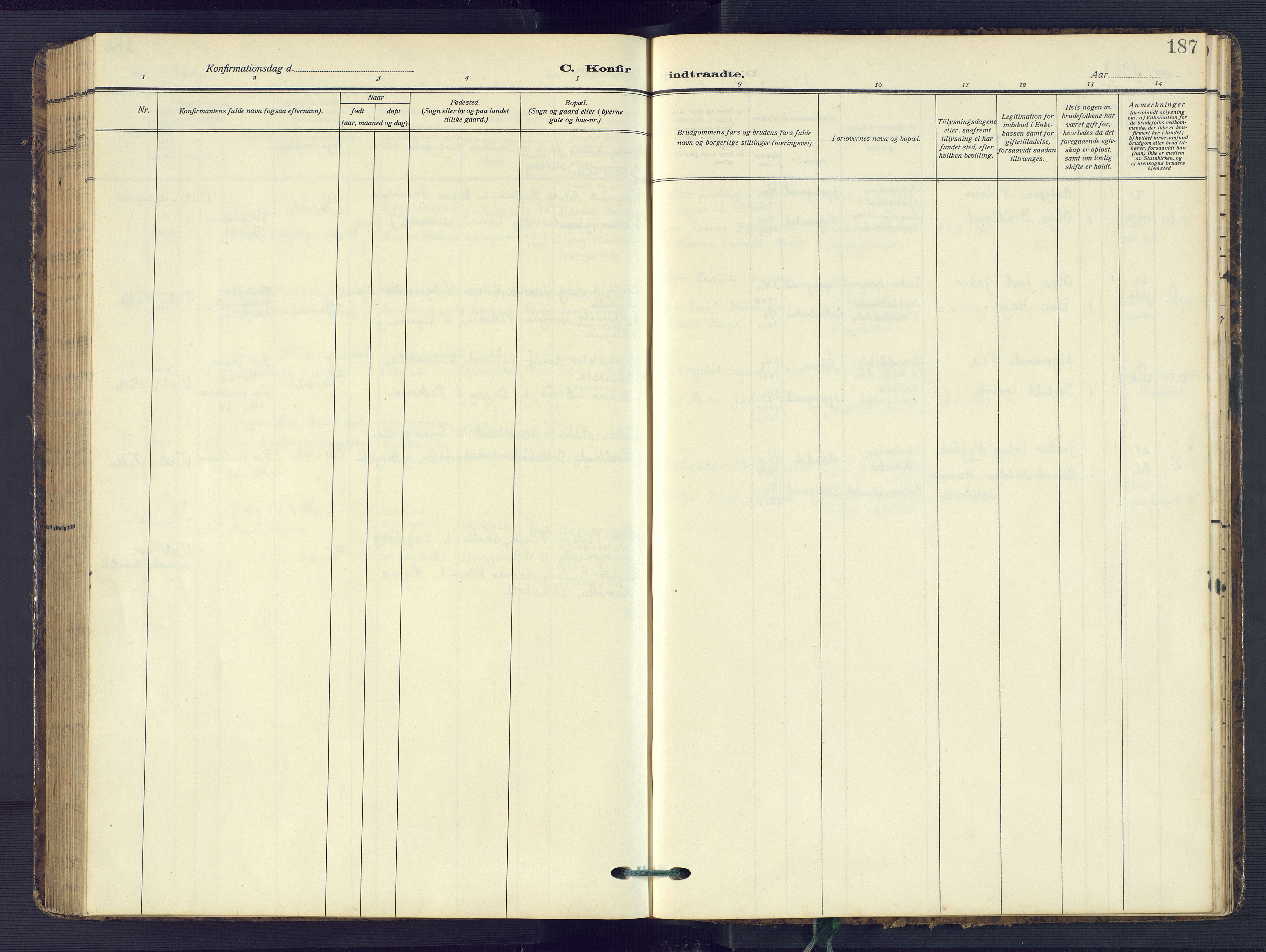 Sør-Audnedal sokneprestkontor, AV/SAK-1111-0039/F/Fb/Fba/L0005: Parish register (copy) no. B 5, 1908-1963, p. 187