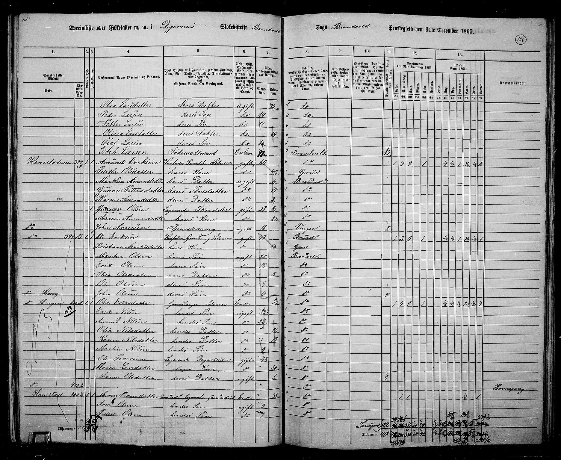 RA, 1865 census for Brandval, 1865, p. 93