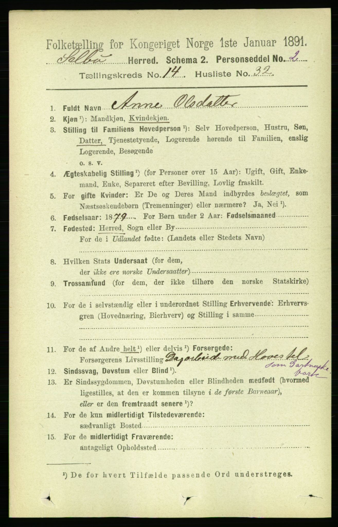 RA, 1891 census for 1664 Selbu, 1891, p. 5291