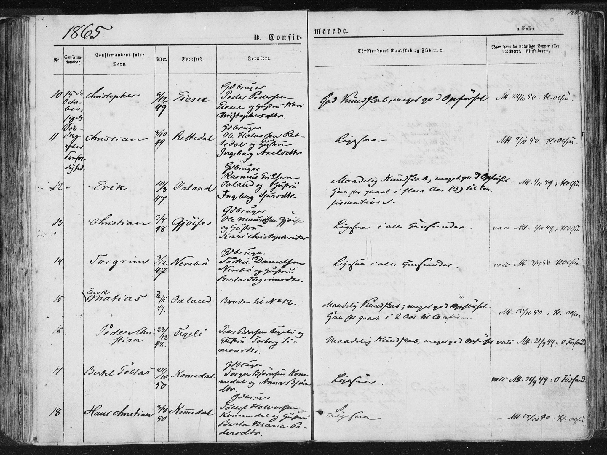 Høgsfjord sokneprestkontor, AV/SAST-A-101624/H/Ha/Haa/L0001: Parish register (official) no. A 1, 1854-1875, p. 186