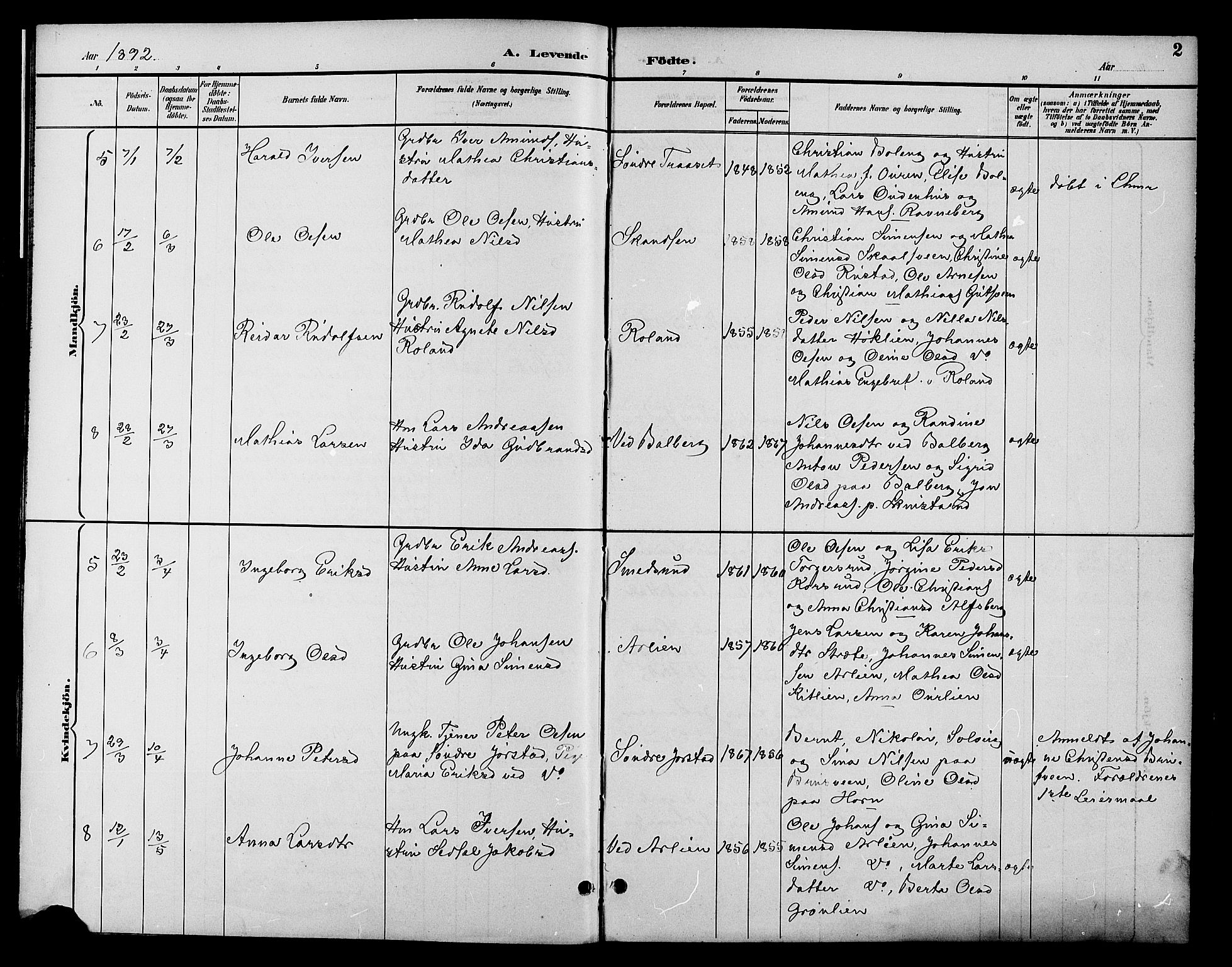 Fåberg prestekontor, SAH/PREST-086/H/Ha/Hab/L0010: Parish register (copy) no. 10, 1892-1900, p. 2