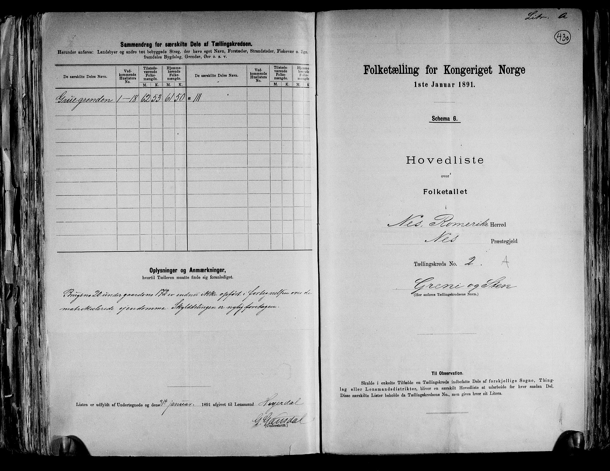 RA, 1891 census for 0236 Nes, 1891, p. 8