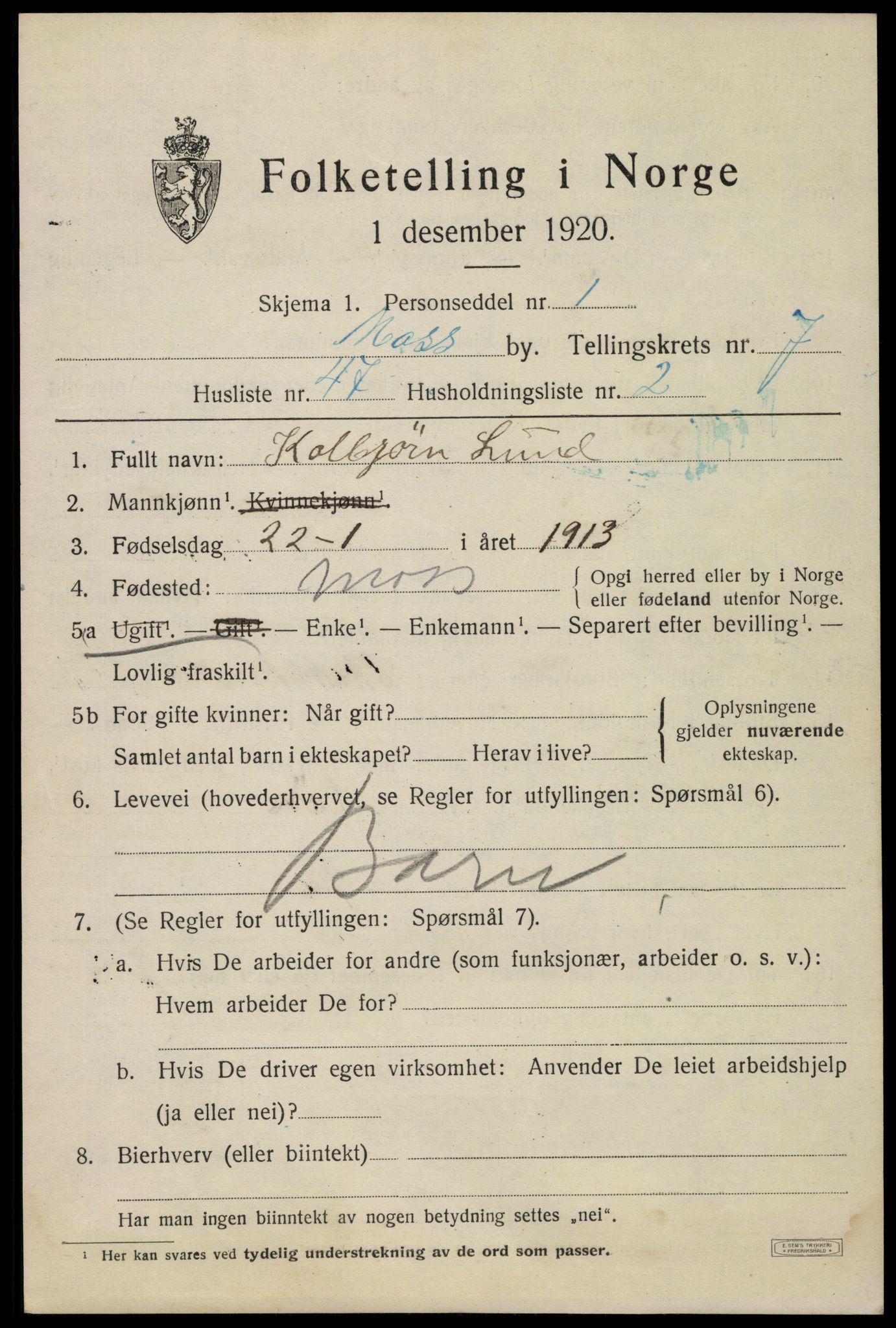 SAO, 1920 census for Moss, 1920, p. 20557