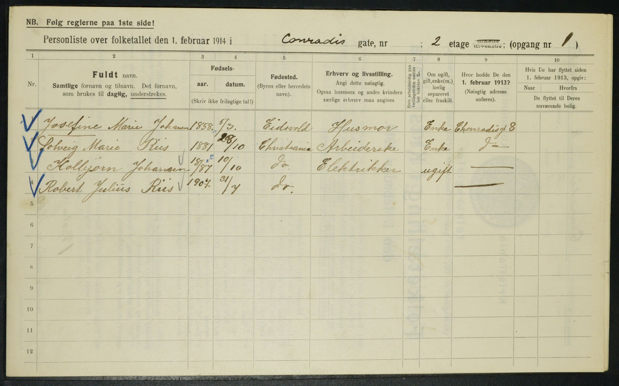 OBA, Municipal Census 1914 for Kristiania, 1914, p. 13746