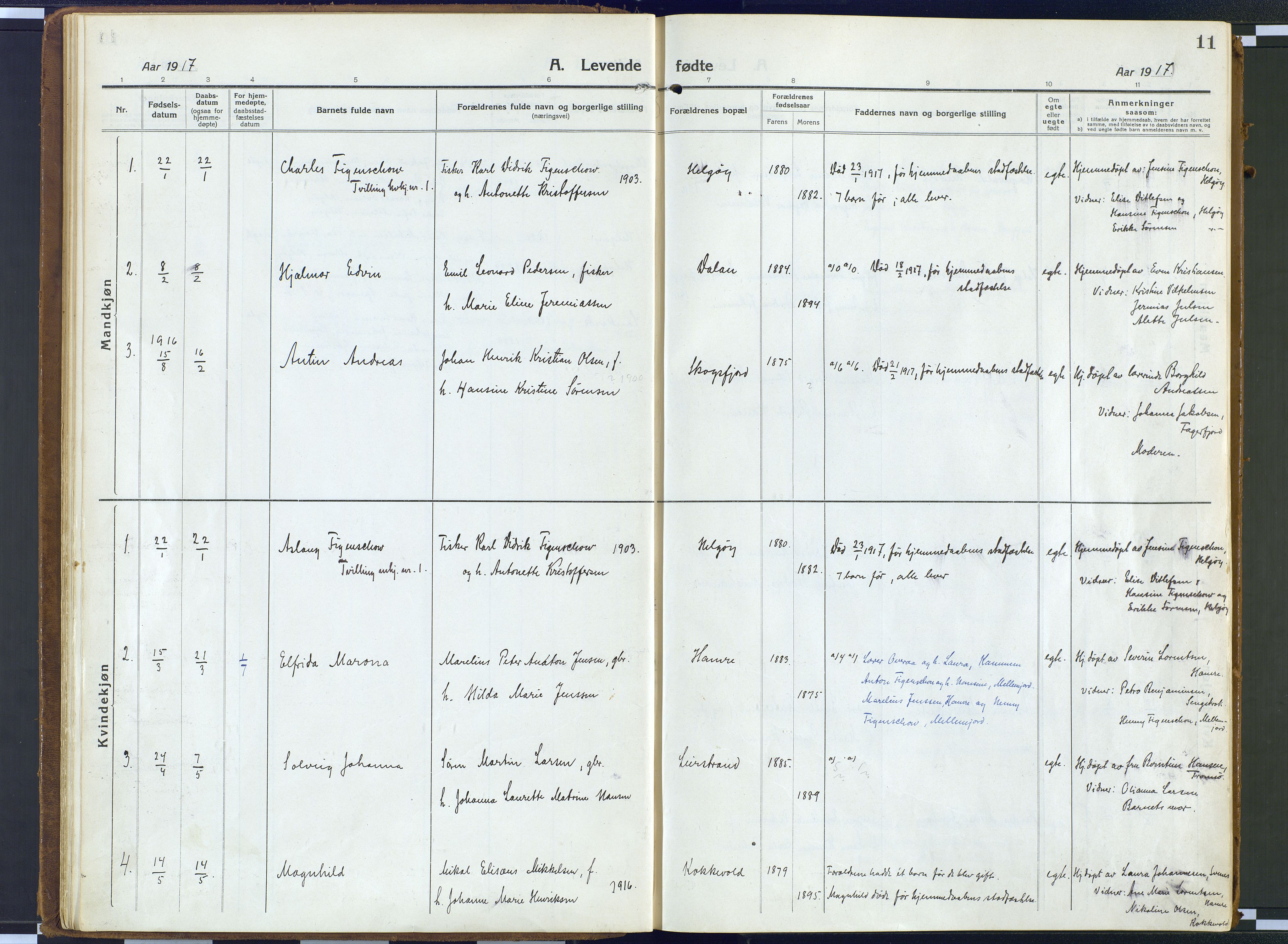 Karlsøy sokneprestembete, AV/SATØ-S-1299/H/Ha/Haa/L0016kirke: Parish register (official) no. 16, 1916-1934, p. 11