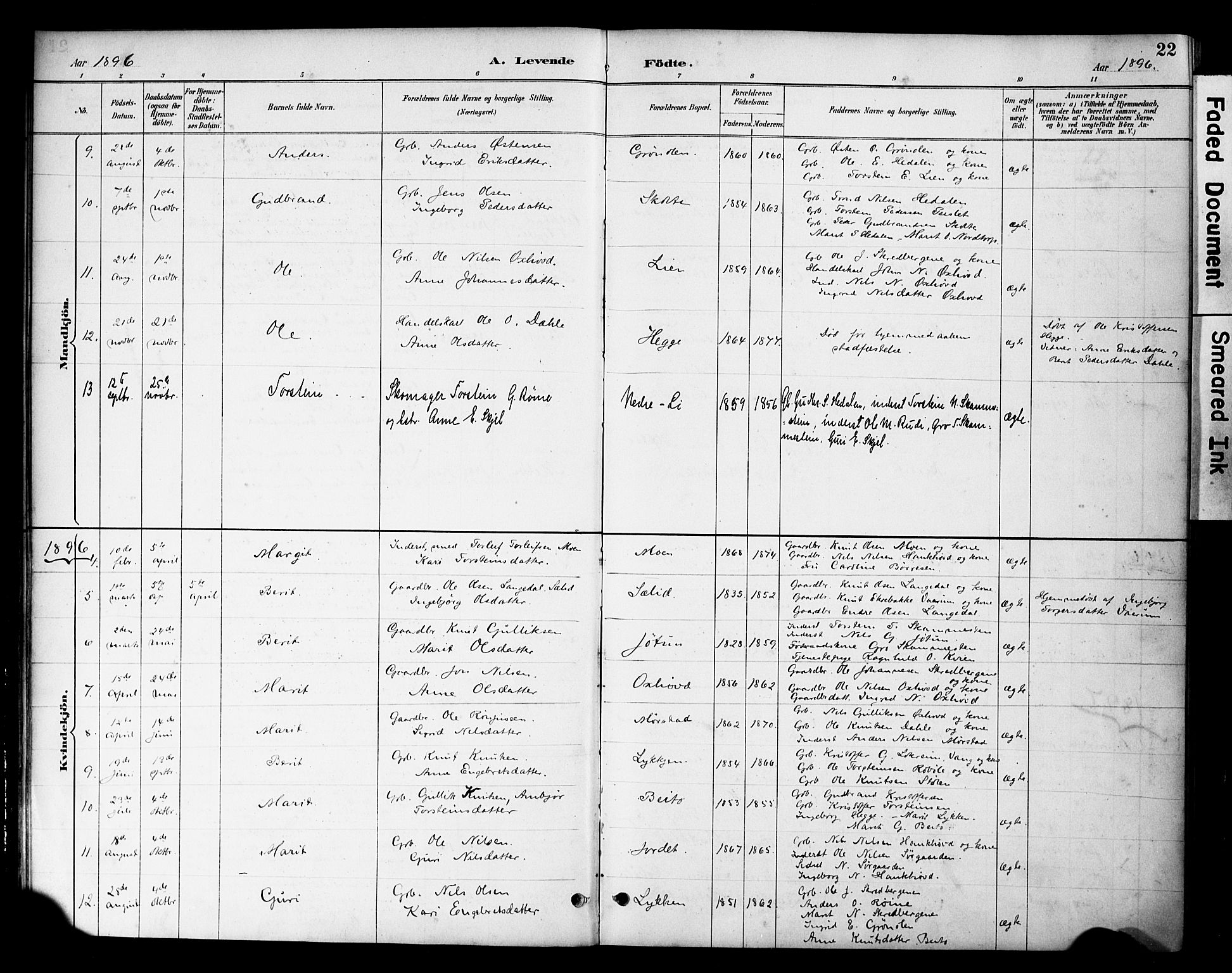 Øystre Slidre prestekontor, AV/SAH-PREST-138/H/Ha/Haa/L0004: Parish register (official) no. 4, 1887-1910, p. 22