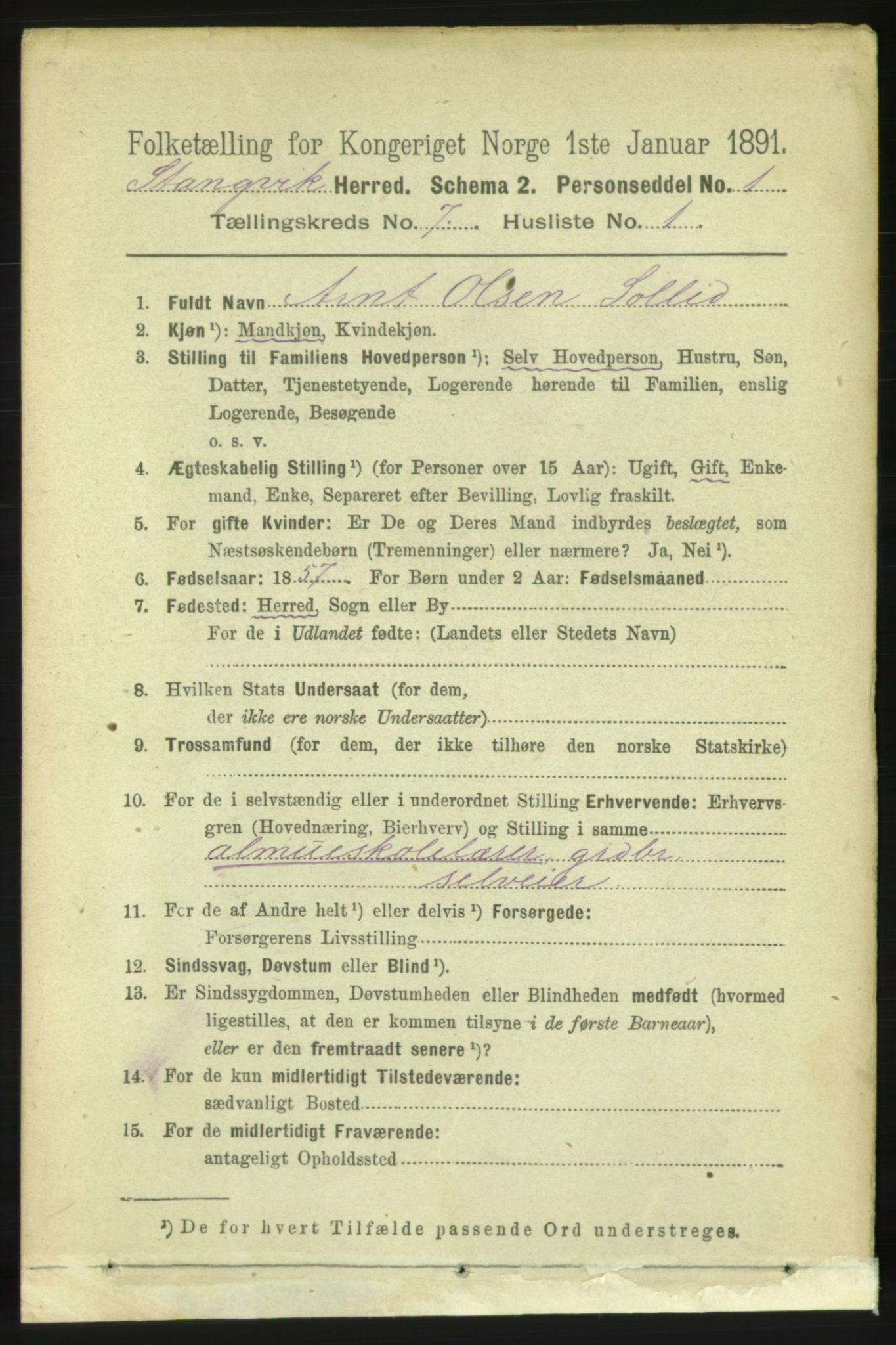 RA, 1891 census for 1564 Stangvik, 1891, p. 3013